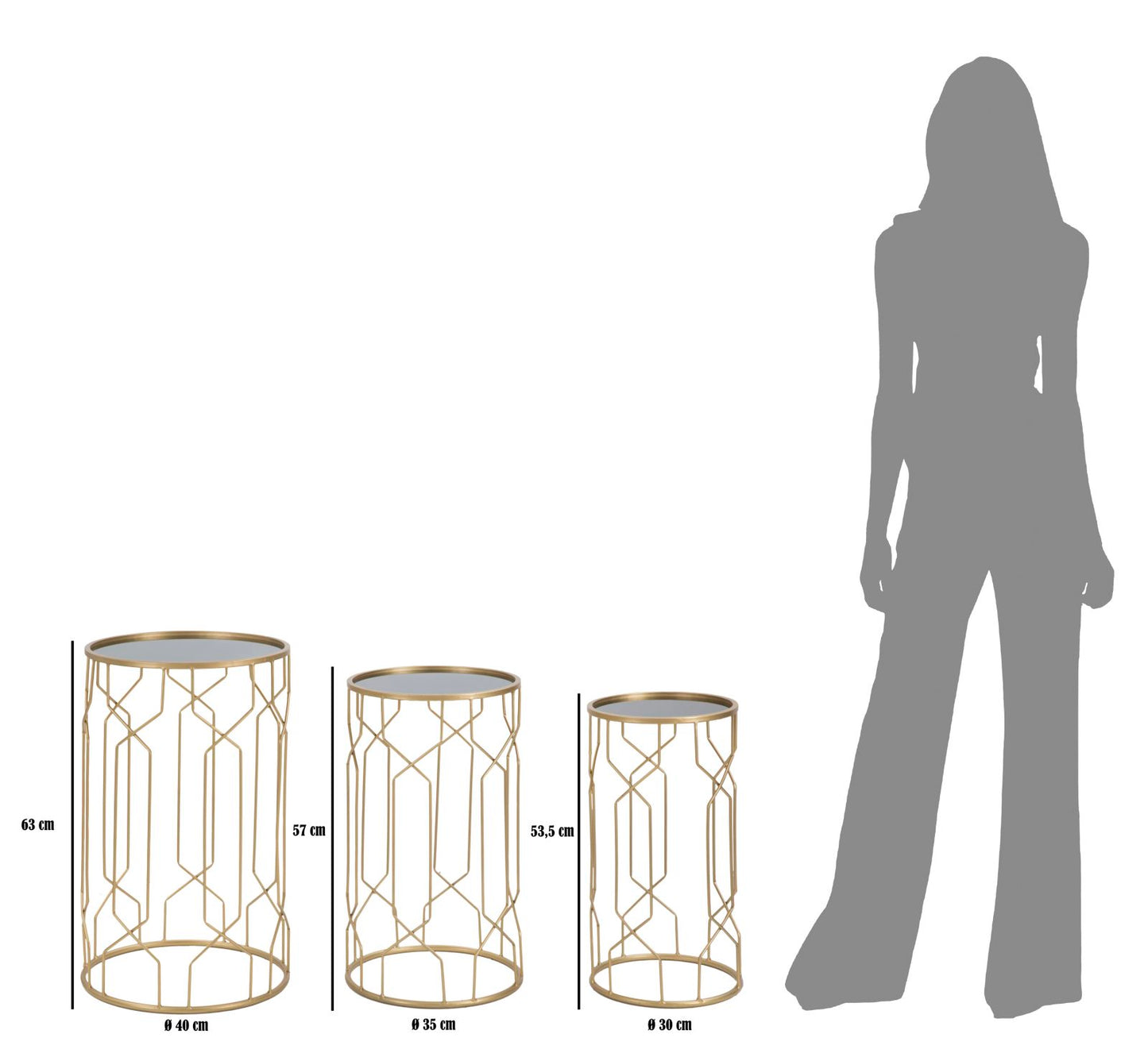Set stolića od 3 kom glam lignes cm ø 40x63-35x57,5-30x53,5