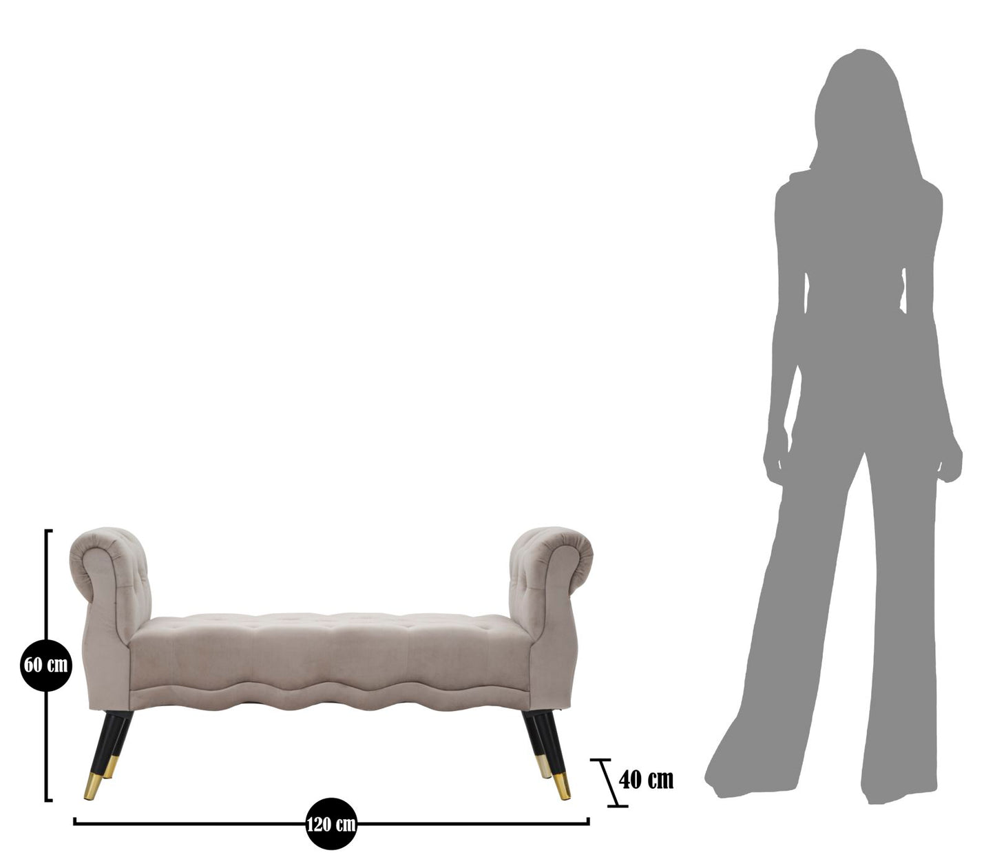Klupa Paris grigia-zlato cm 120x40x60