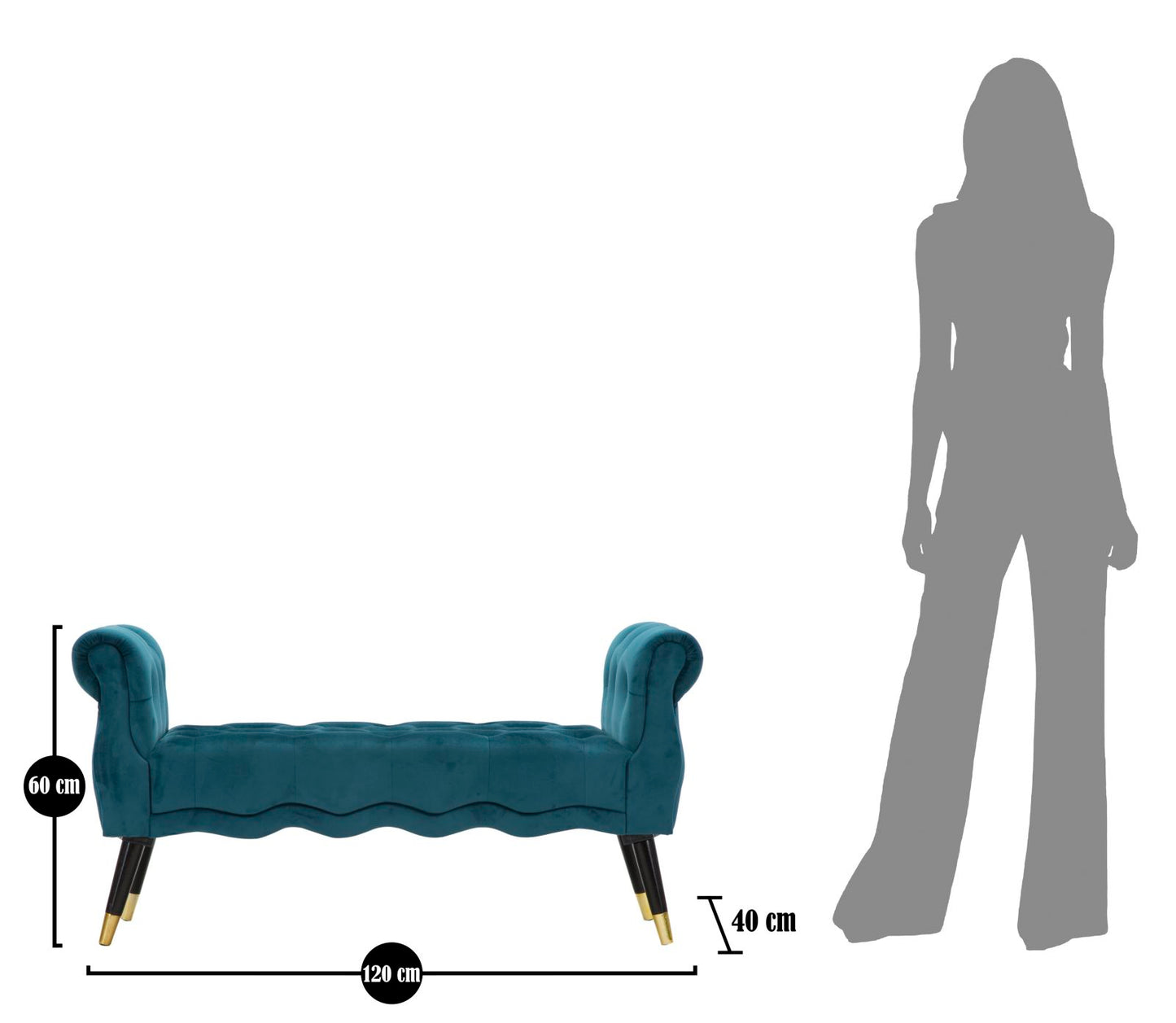 Klupica Paris teal-zlato cm 120x40x60