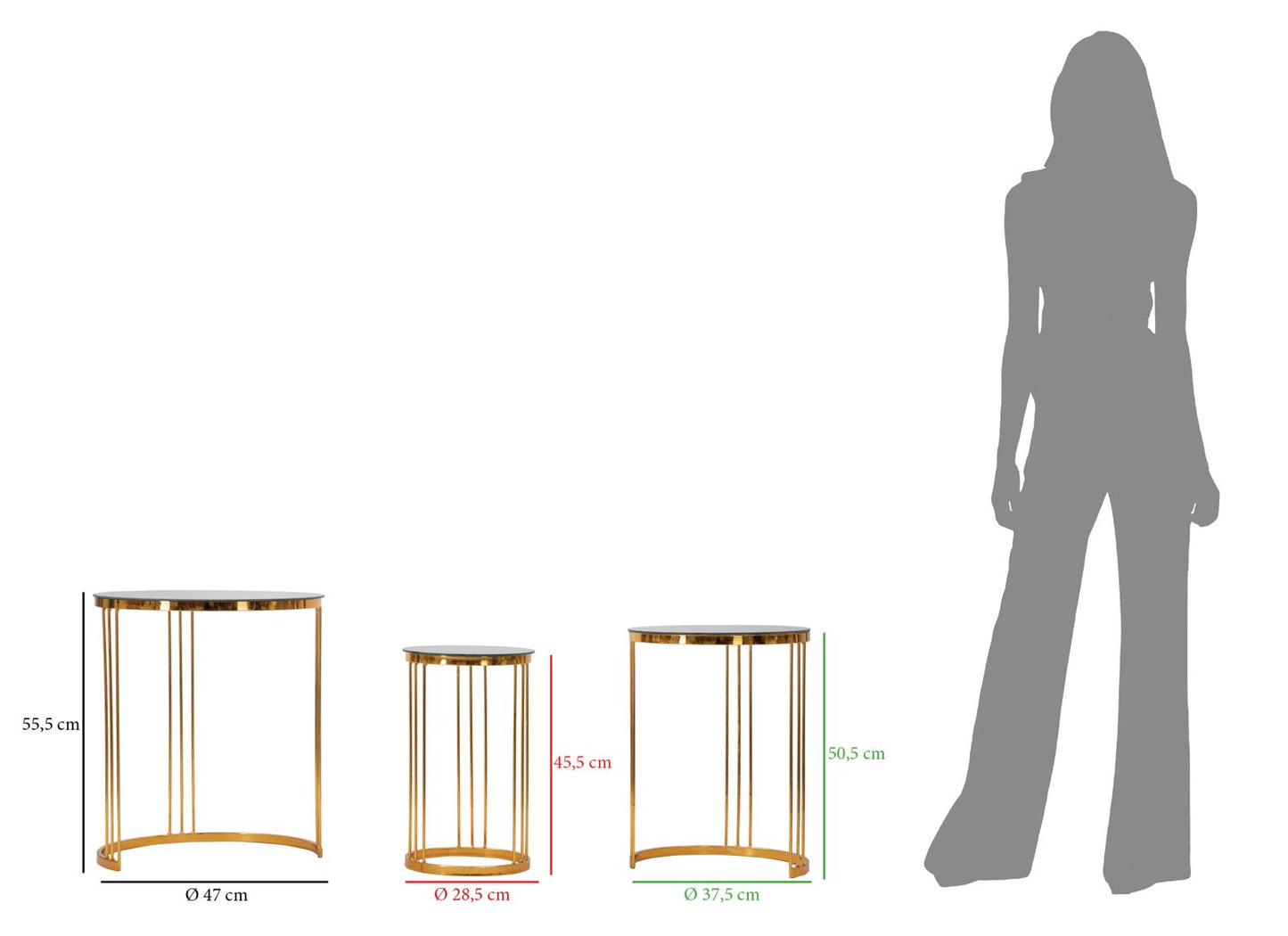 Stolno jednostavno okruglo brončano ogledalo 3 kom cm ø 47x55,5-37,5x50,5-28,5x45,5