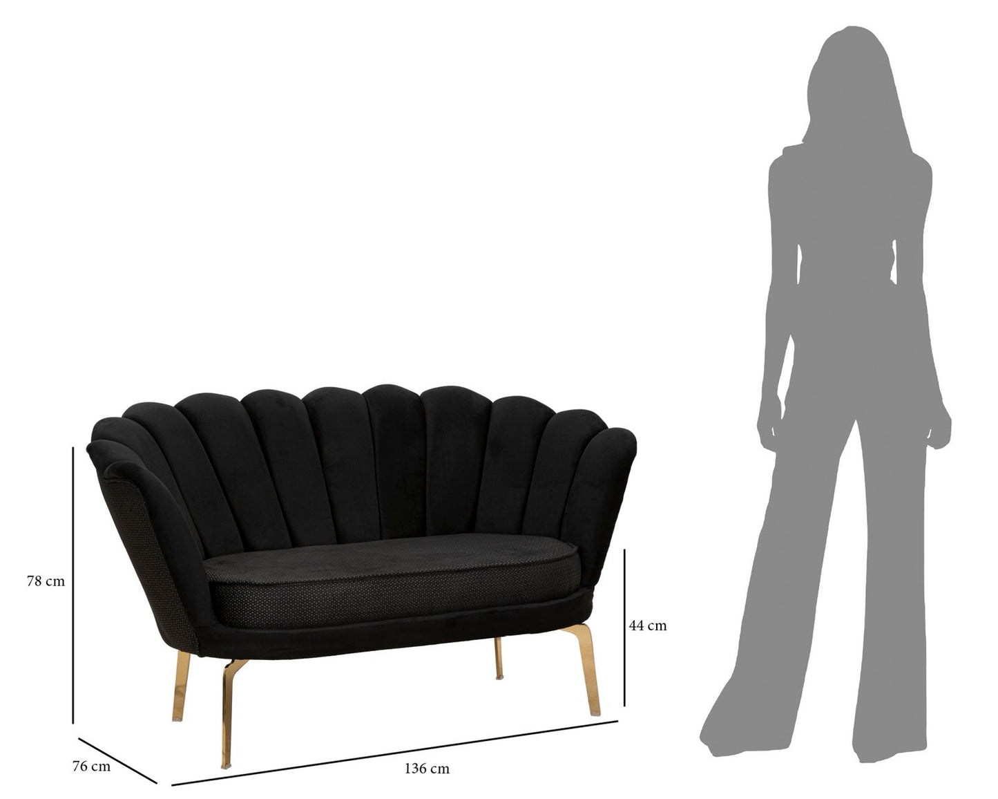 Dvosjed Vienna plus black cm 136x76x78