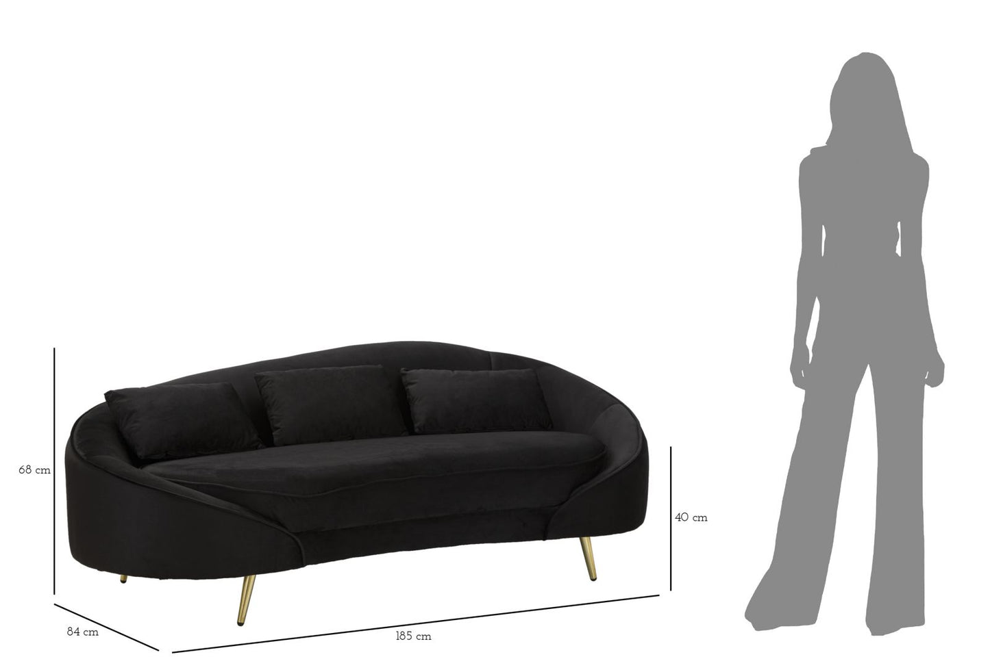 Trosjed OSLO BLACK 185x84x68 cm