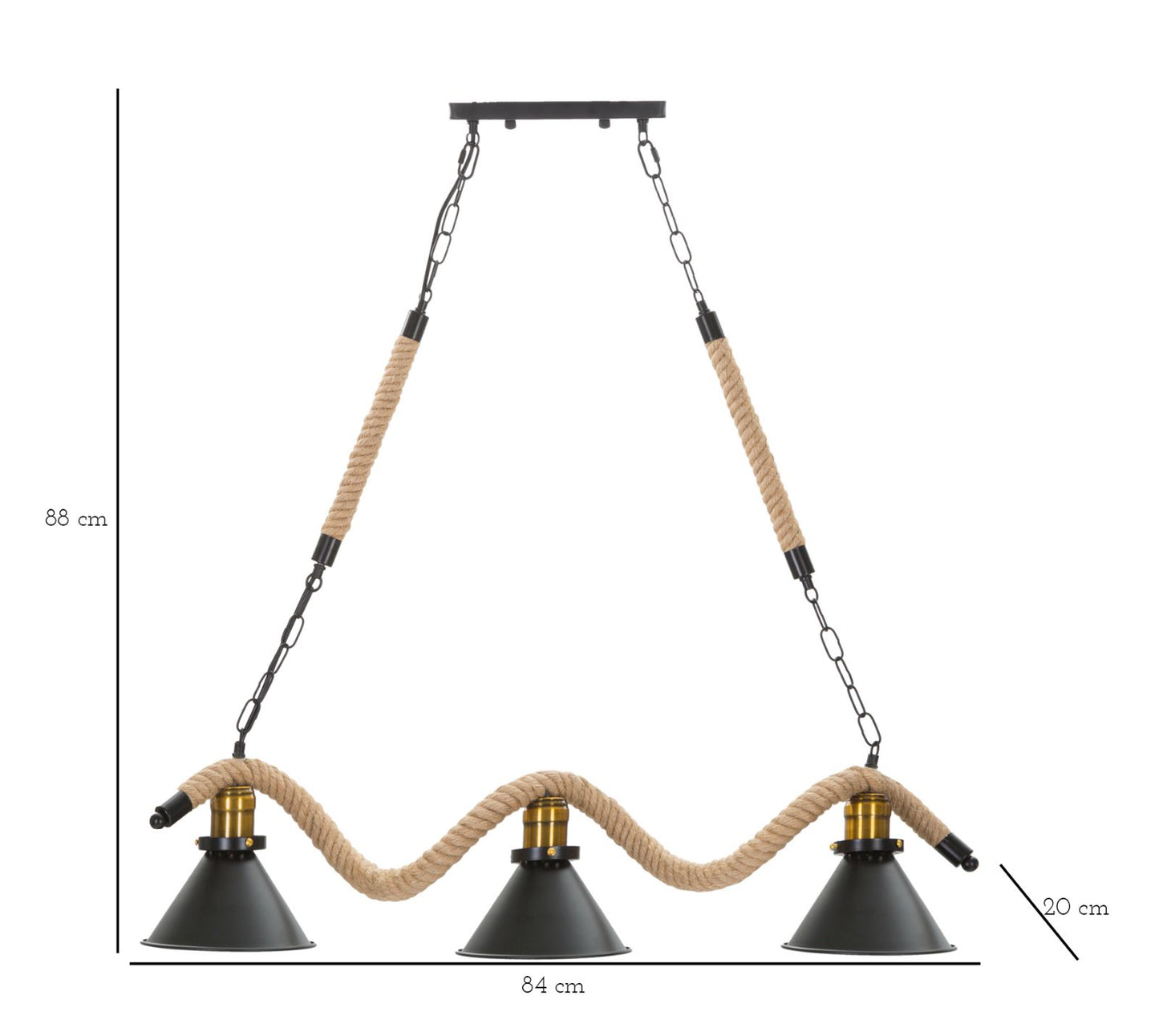 Svjetiljka stropna CUP/ROPE 3 LIGHTS 84x20x88 cm