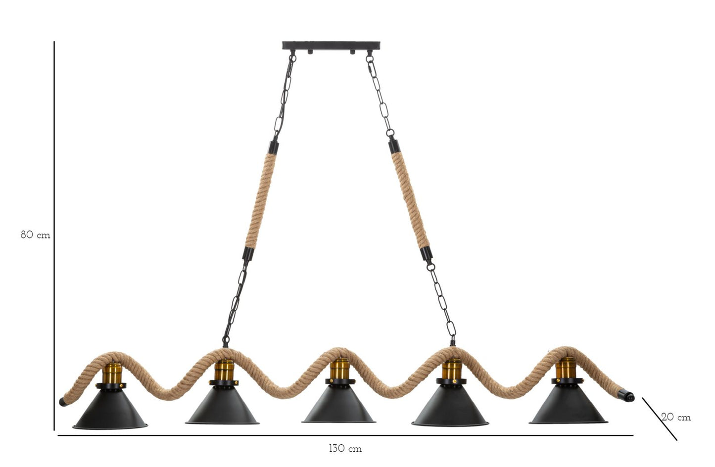 Svjetiljka stropna CUP/ROPE 5 LIGHTS 130x20x80 cm