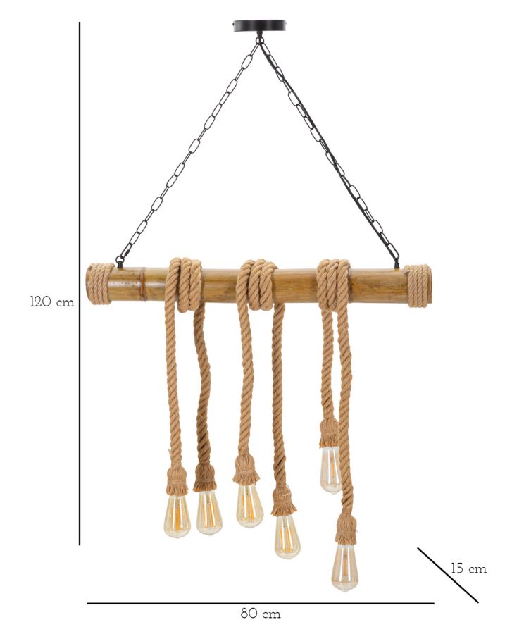 Svjetiljka stropna BAMBOO/ROPE 80x15x120 cm