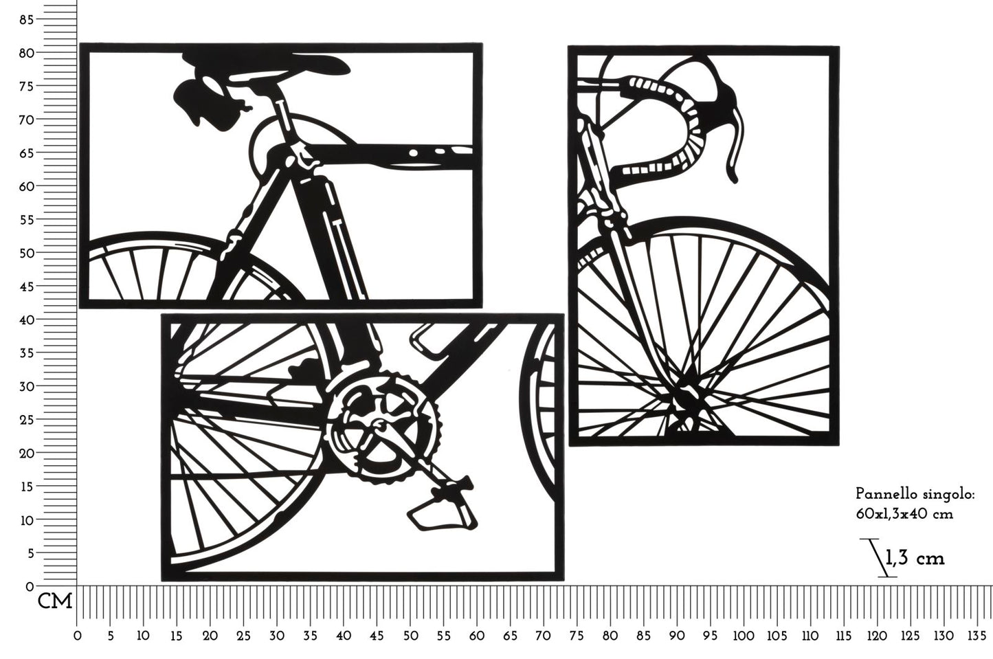 Zidna dekoracija BIKE, set od 3 kom 40X1,3X60 cm