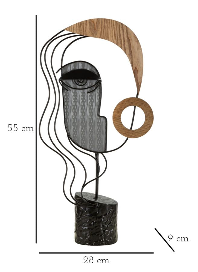 Elegantna skulptura od metala i MDF-a koja prikazuje lice s kubističkim crtama 28X9X55 cm