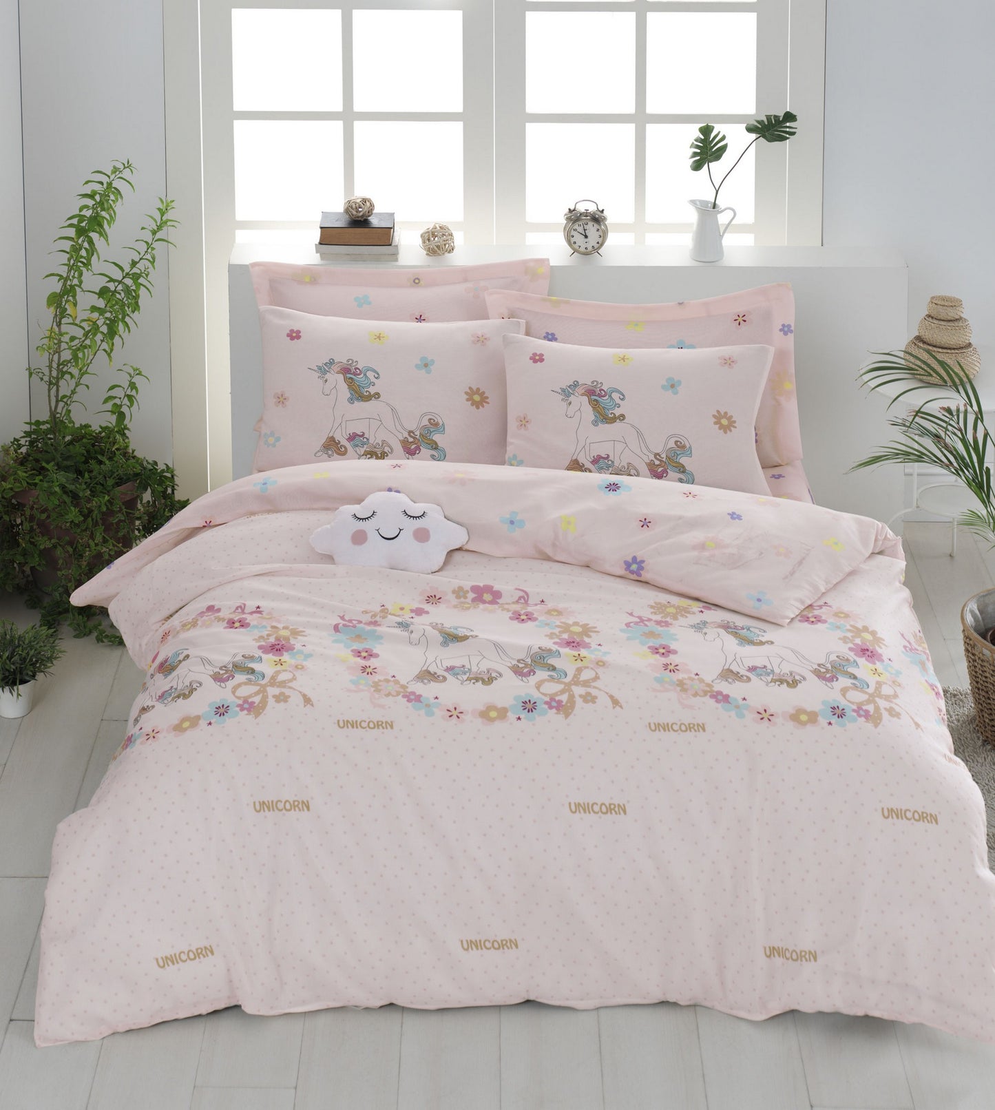 Posteljina ALAIYA 65% PAMUK - 35% POLIESTER Navlaka za poplun: 260 x 220 cm Jastučnica: 50 x 80 cm (2 komada), Unicornlar - Pink