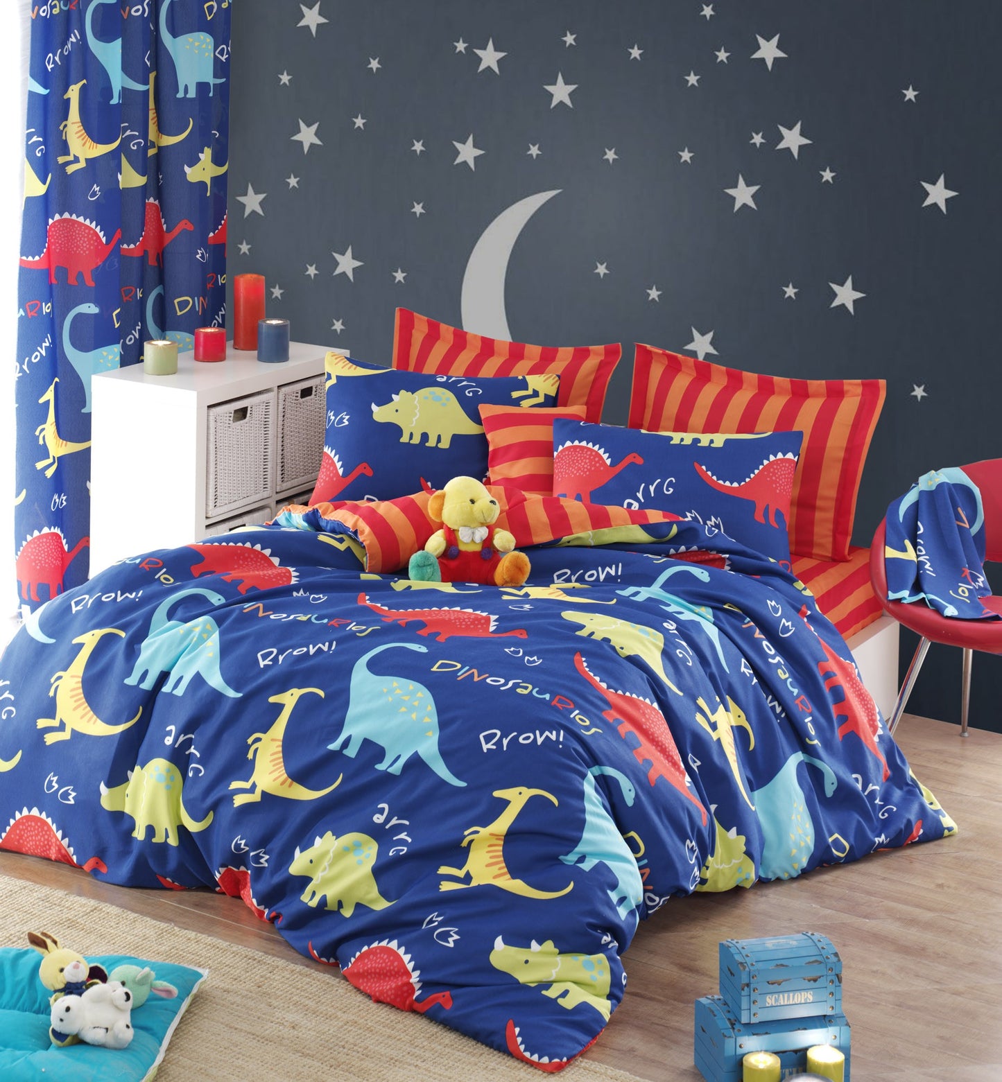 Posteljina SAVANNA 65% PAMUK - 35% POLIESTER Navlaka za poplun: 240 x 220 cm Jastučnica: 60 x 60 cm (2 komada), Dinazorus - Blue