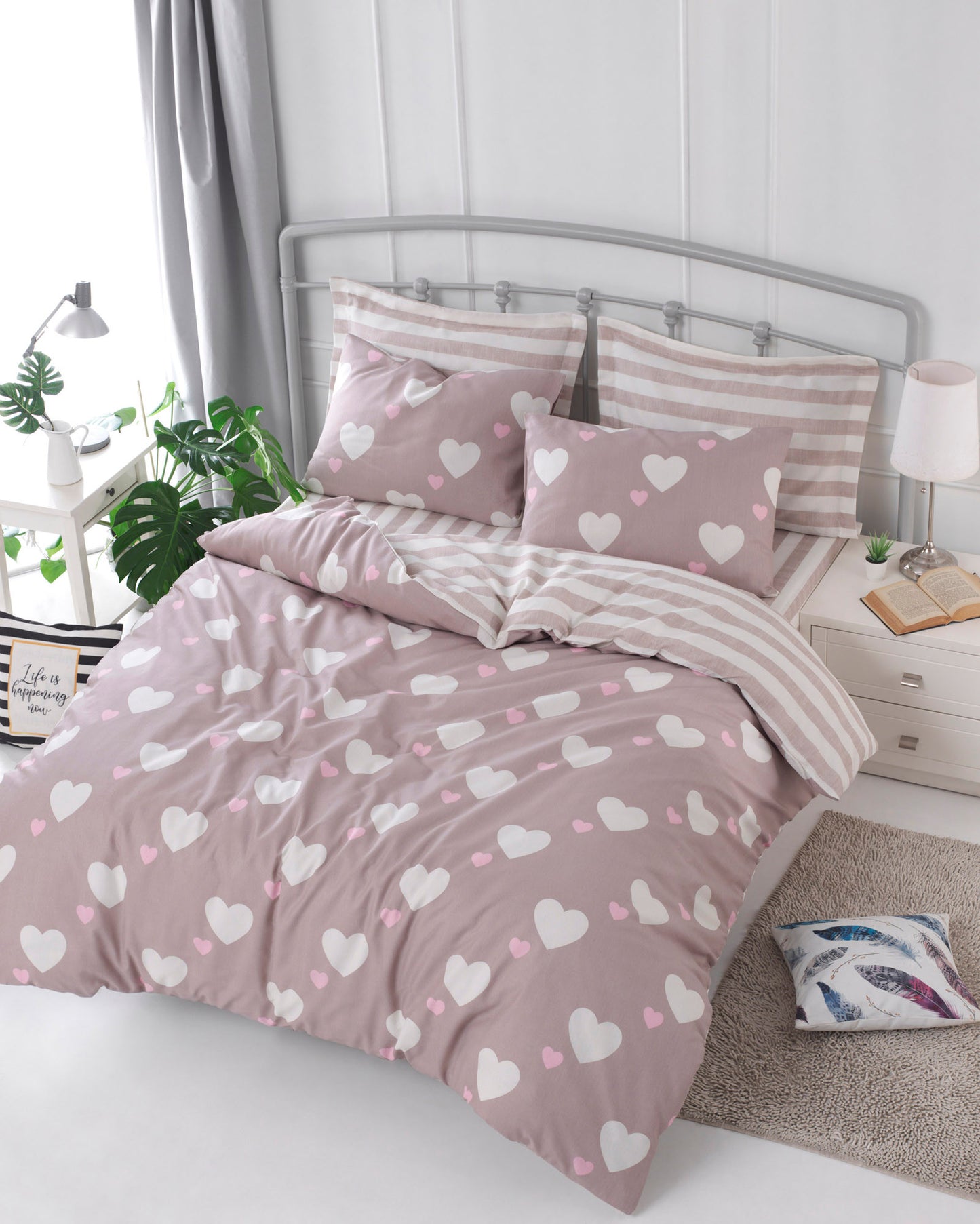 Posteljina KENNEDI 65% PAMUK - 35% POLIESTER Navlaka za poplun: 200 x 200 cm Jastučnica: 80 x 80 cm (2 komada), Herz - Dusty Rose