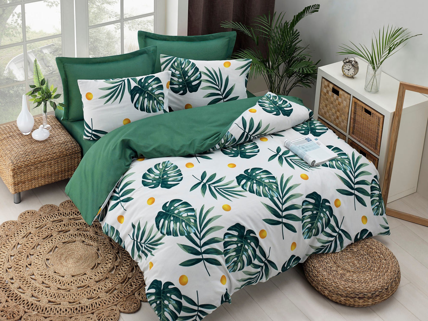 Posteljina BAILEY 65% PAMUK - 35% POLIESTER Navlaka za poplun: 135 x 200 cm Jastučnica: 80 x 80 cm (1 komad), Monstera - Green