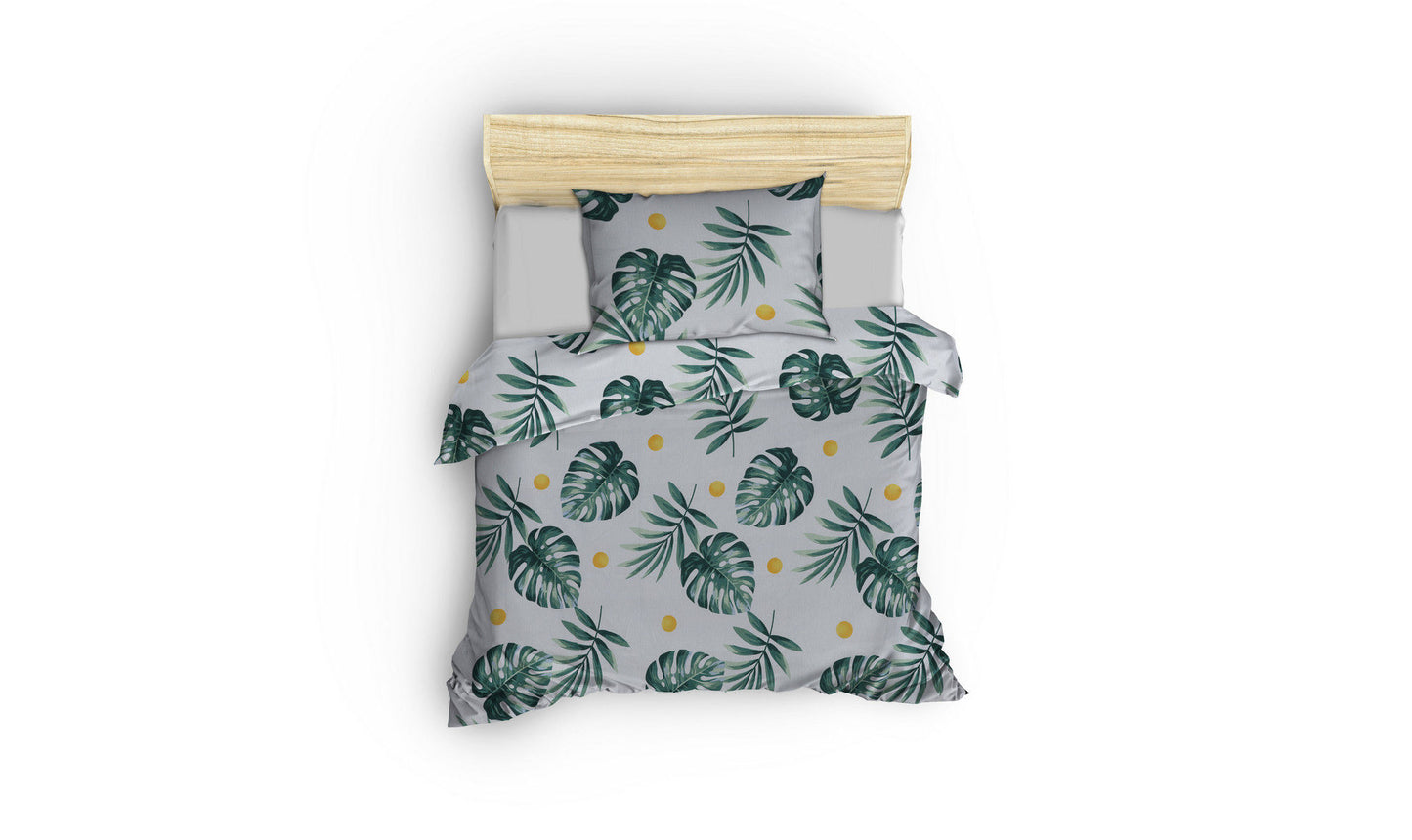 Posteljina IRIS 65% PAMUK - 35% POLIESTER Navlaka za poplun: 140 x 200 cm Jastučnica: 60 x 60 cm (1 komad), Monstera - Green