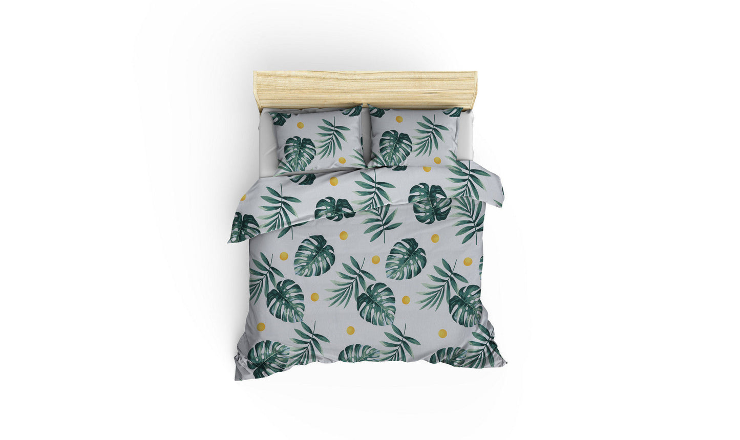 Posteljina MEGAN 65% PAMUK - 35% POLIESTER Navlaka za poplun: 240 x 220 cm Jastučnica: 60 x 60 cm (2 komada), Monstera - Green
