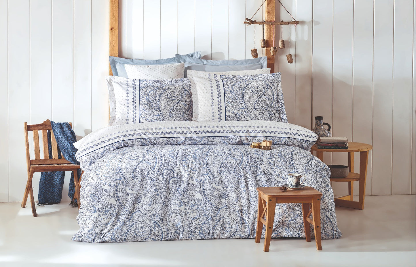 Posteljina FRANCISCO 100% PAMUK RANFORCE Navlaka za poplun: 240 x 220 cm Jastučnica: 60 x 60 cm (2 komada), Paisley - Blue