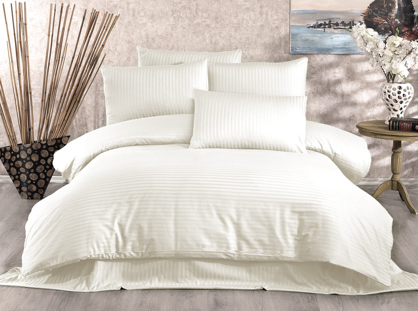Posteljina QUINCY 100% PAMUČNI SATEN Navlaka za poplun: 200 x 220 cm Jastučnica: 80 x 80 cm (2 komada), Lilyum - Cream
