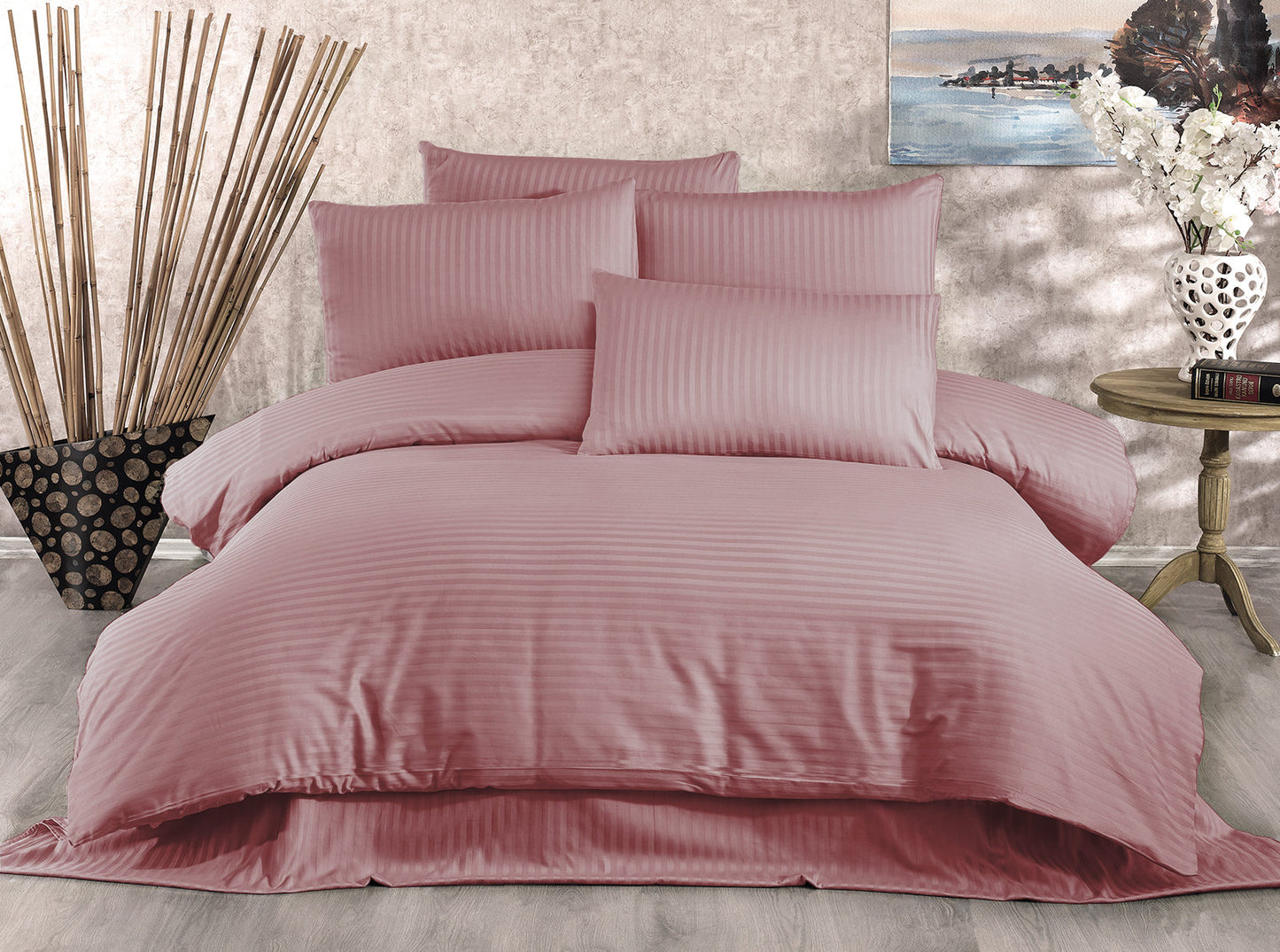 Posteljina CAYSON 100% PAMUČNI SATEN Navlaka za poplun: 200 x 220 cm Jastučnica: 80 x 80 cm (2 komada), Lilyum - Powder