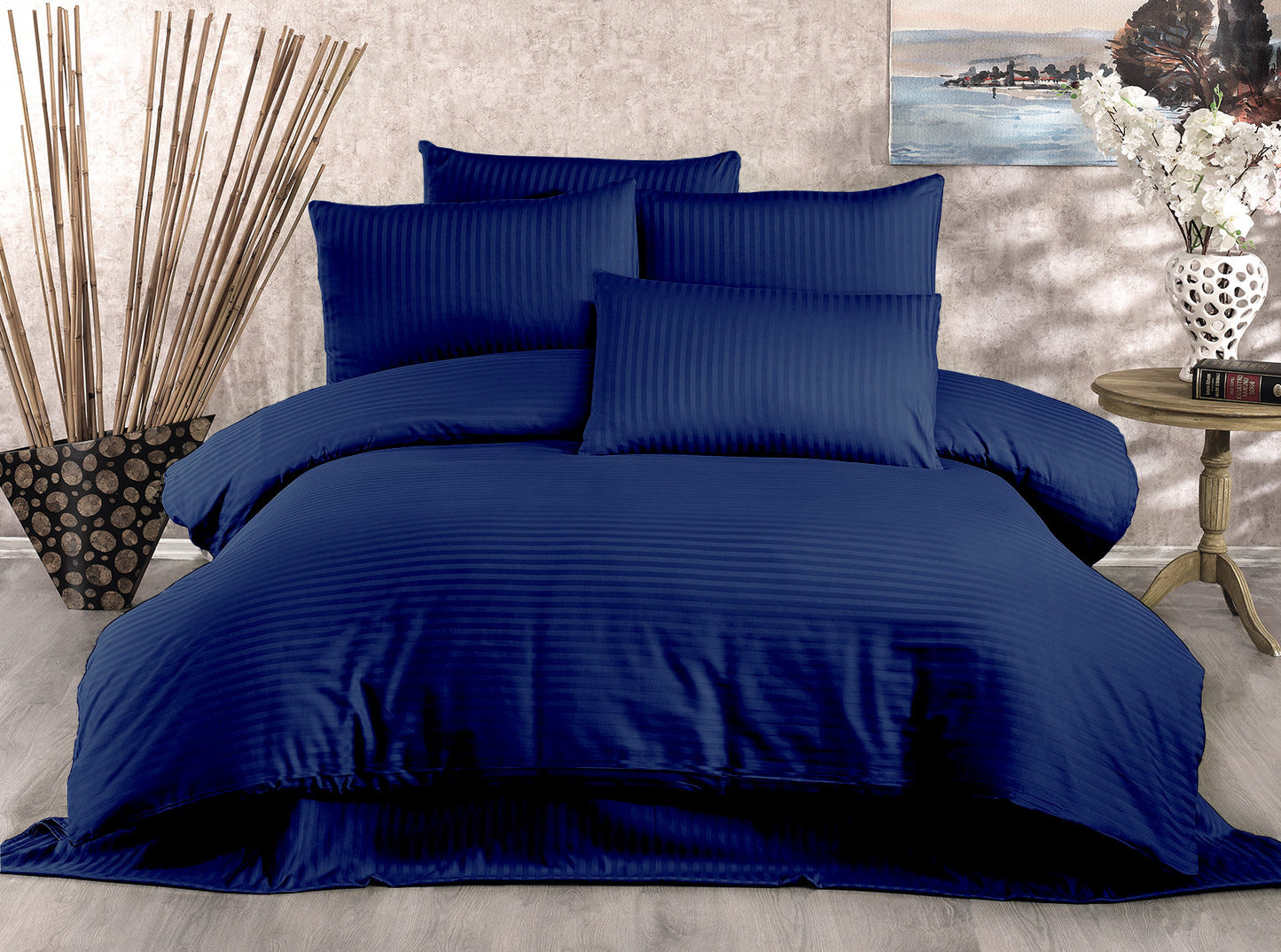 Posteljina ELEANORA 100% PAMUČNI SATEN Navlaka za poplun: 135 x 200 cm Jastučnica: 80 x 80 cm (1 komad), Lilyum - Dark Blue