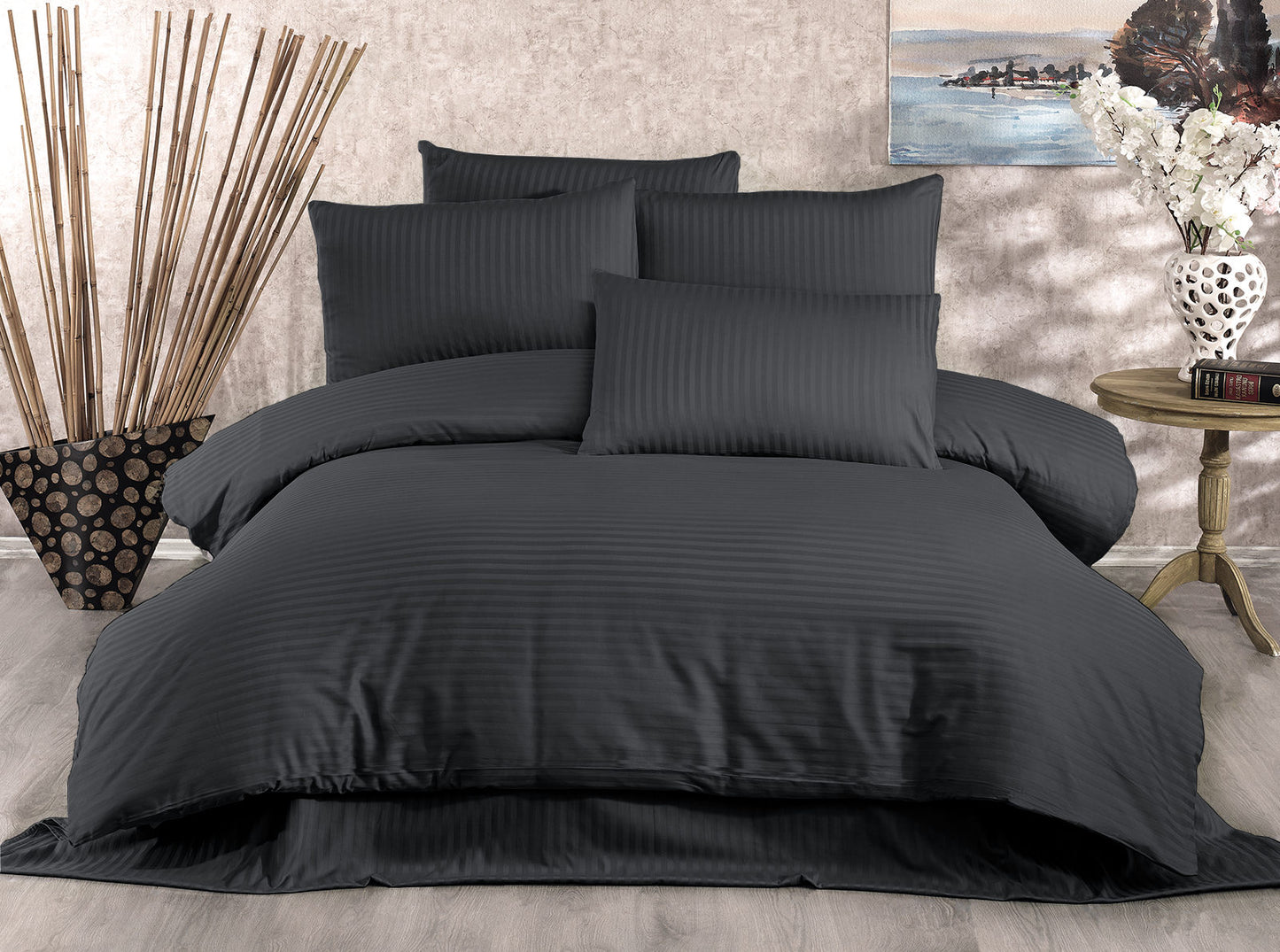 Posteljina ANNABELLA 100% PAMUČNI SATEN Navlaka za poplun: 140 x 200 cm Jastučnica: 60 x 60 cm (1 komad), Lilyum - Anthracite