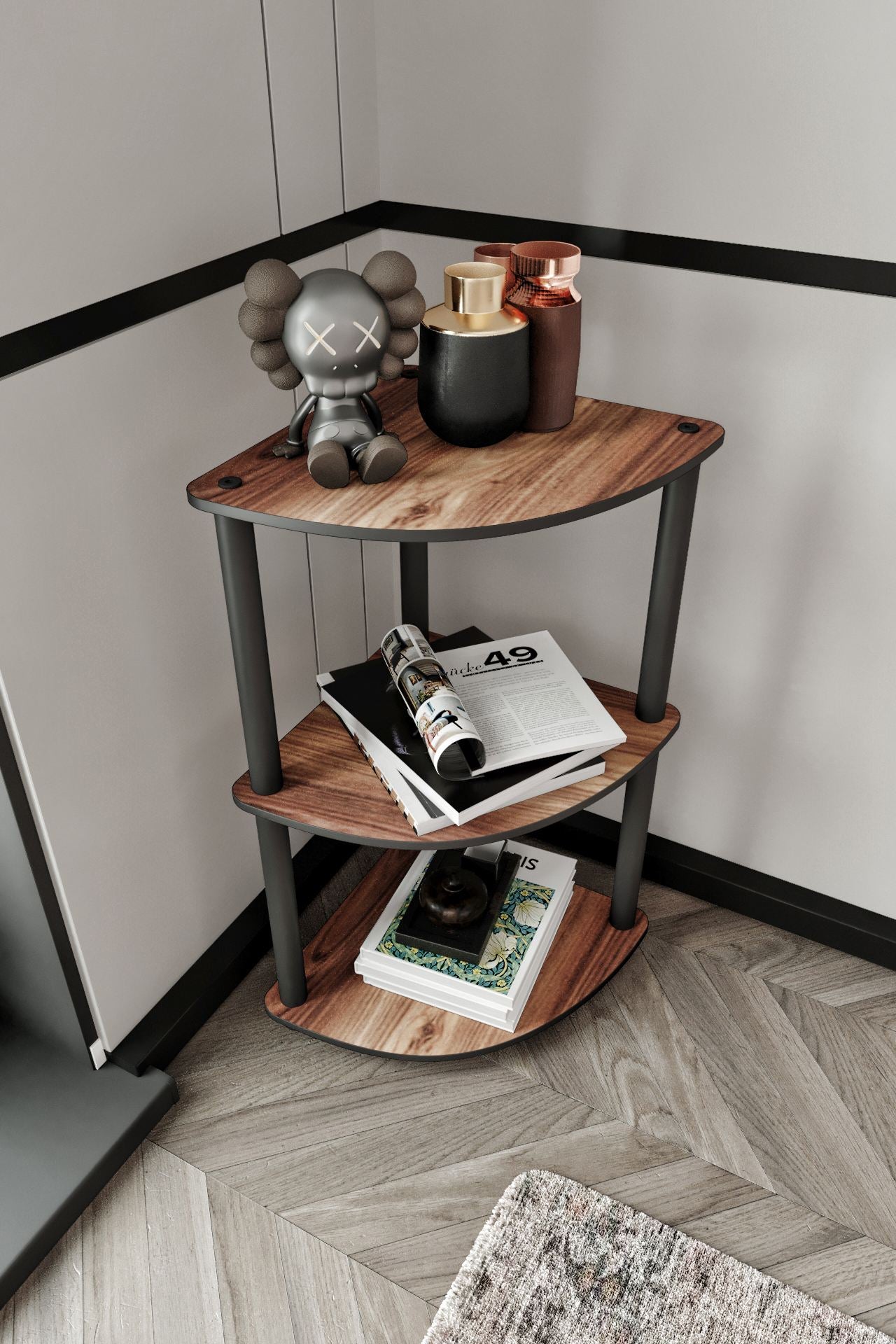 Kutna polica za knjige Bookcase 3 razine - orah