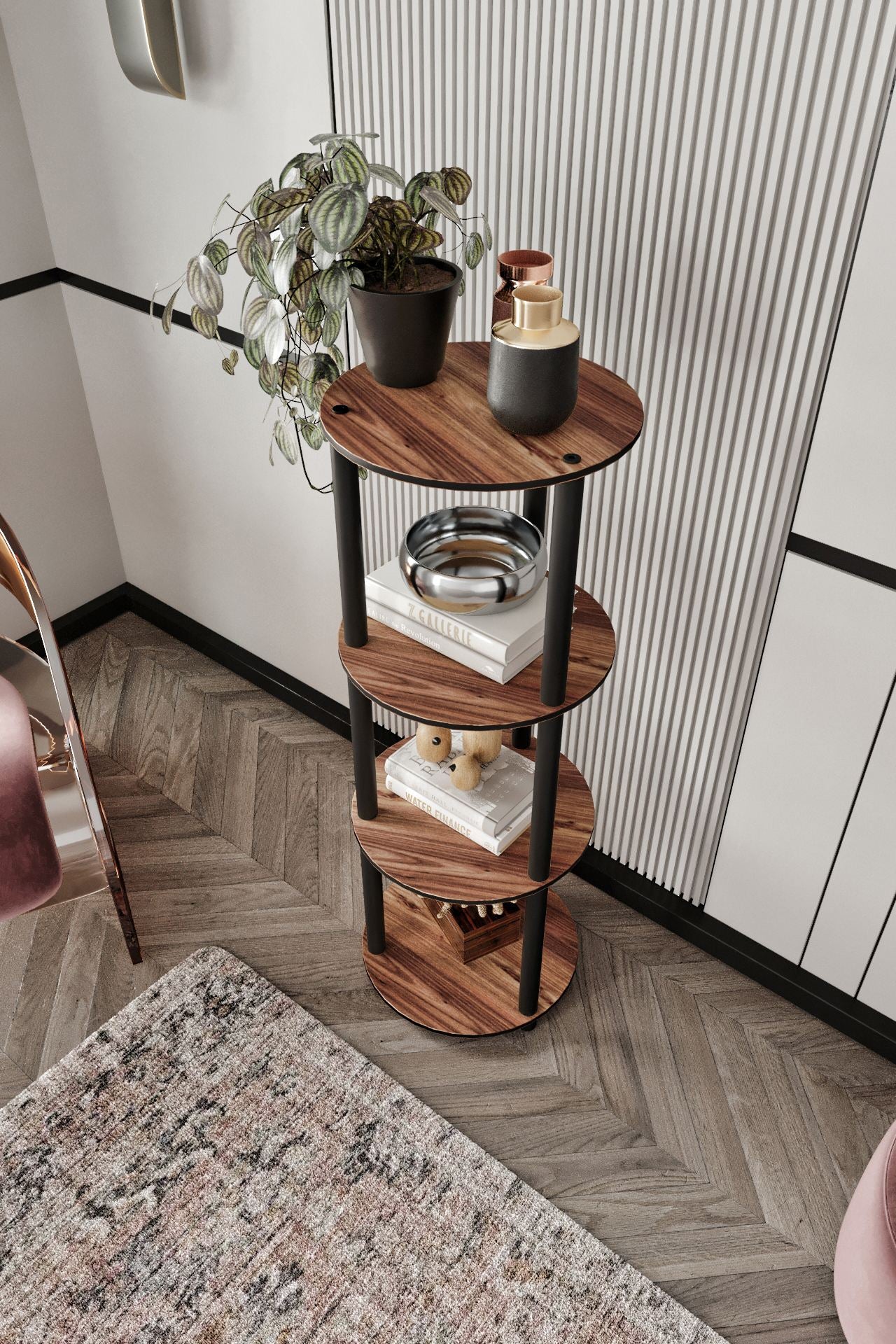 Polica za knjige Bookcase 4 okrugla - orah