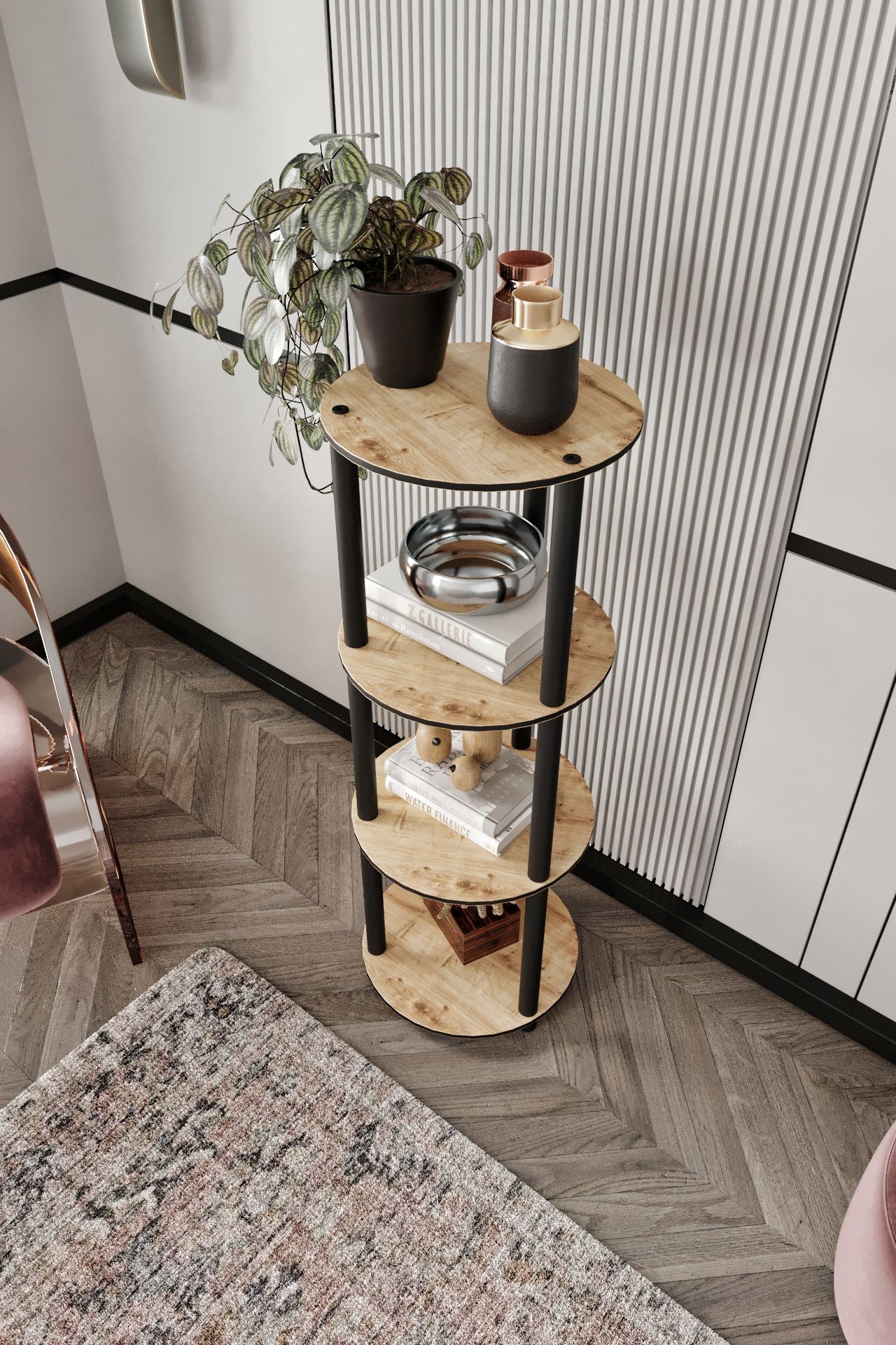 Polica za knjige Bookcase 4 kata okrugla - hrast