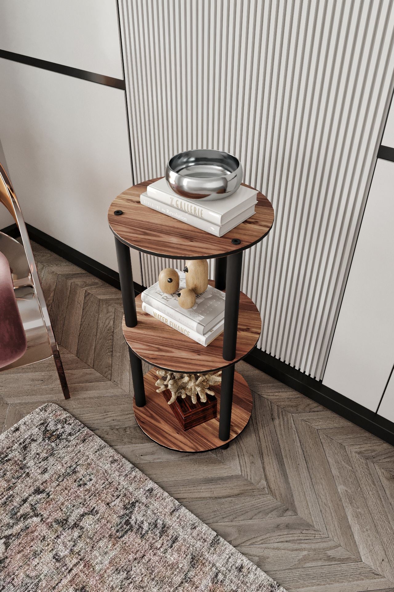 Polica za knjige Bookcase 3 okrugla - orah