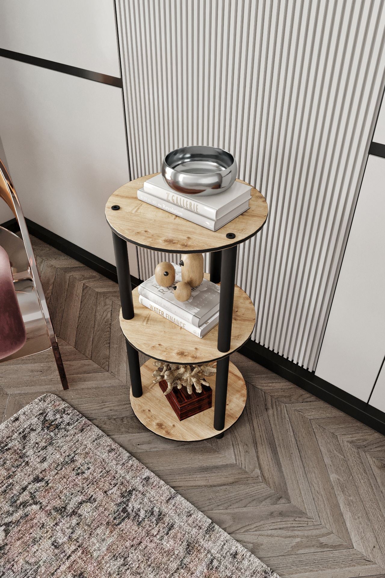 Polica za knjige Bookcase 3 okrugla - hrast