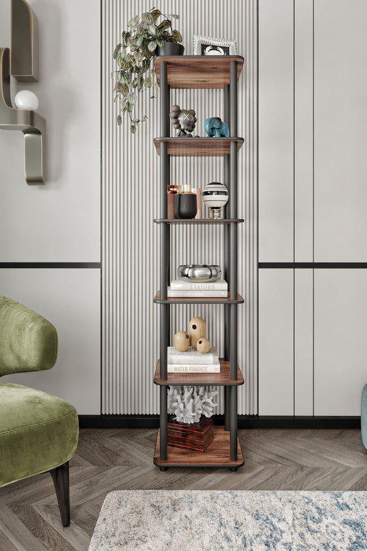Polica za knjige Bookcase 6 katova kvadratna - orah
