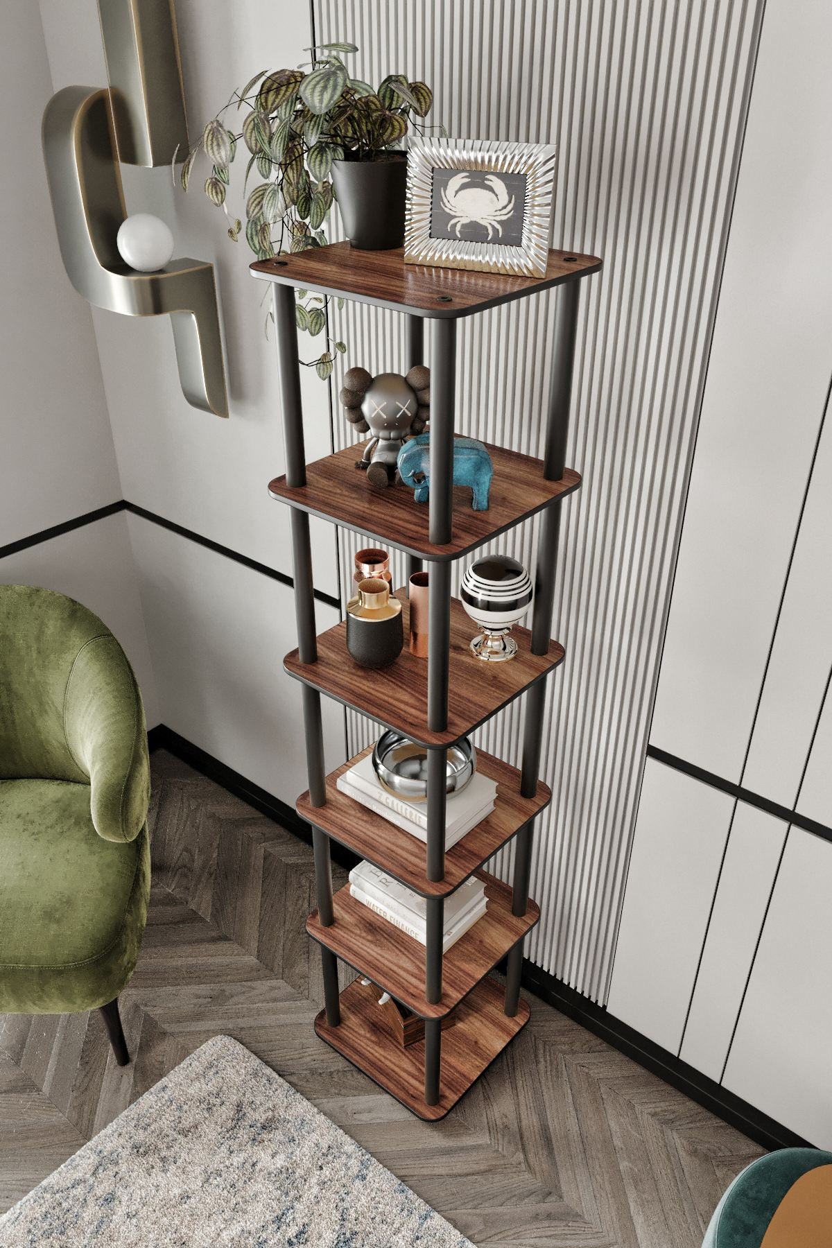 Polica za knjige Bookcase 6 katova kvadratna - orah
