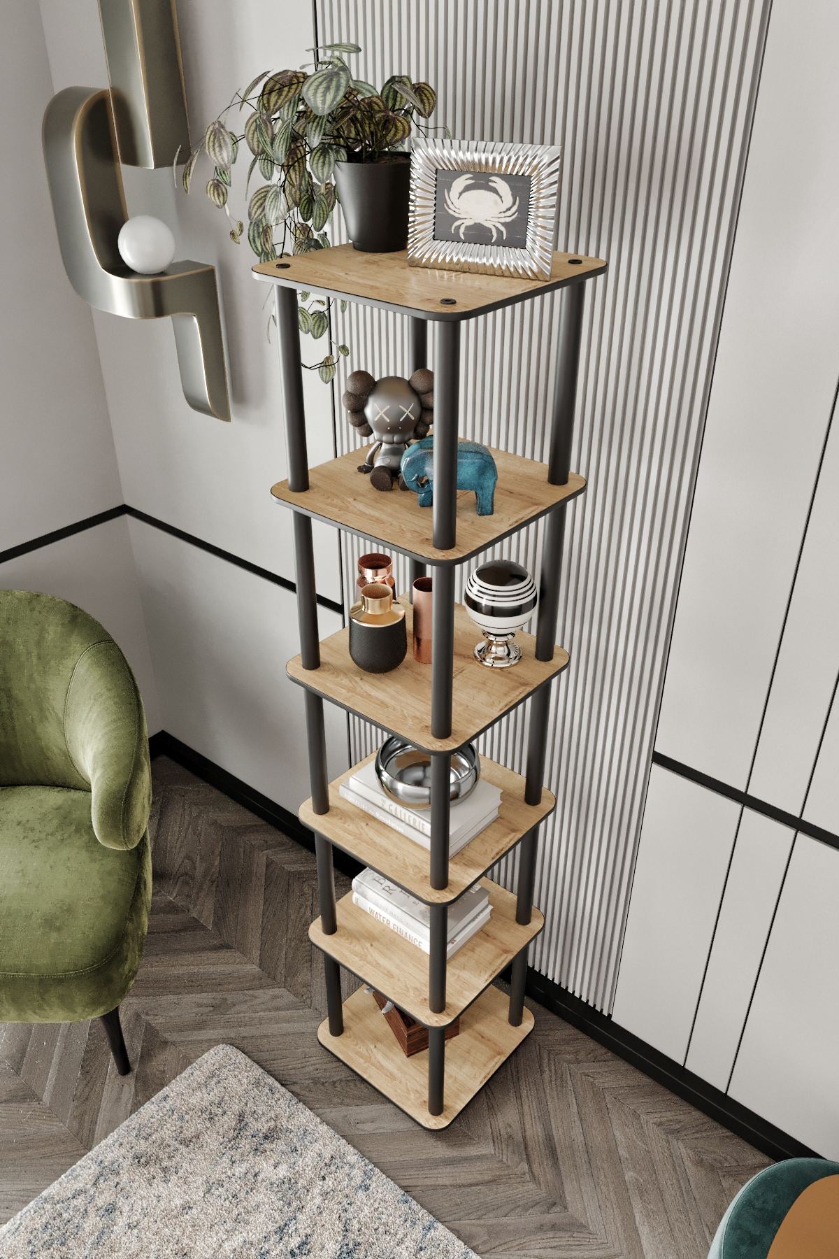 Polica za knjige Bookcase 6 katova kvadratna - Hrast