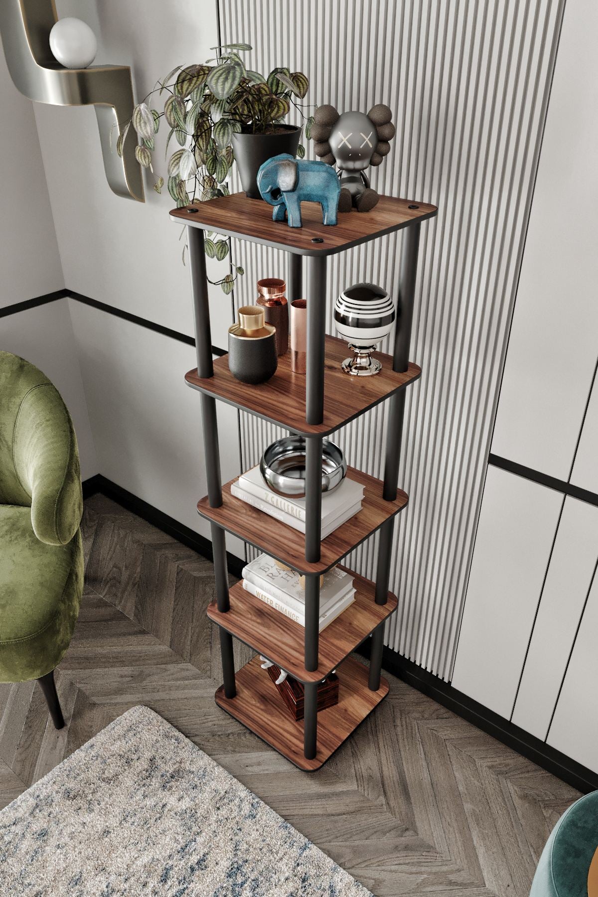 Polica za knjige Bookcase 5 katova kvadratna - orah