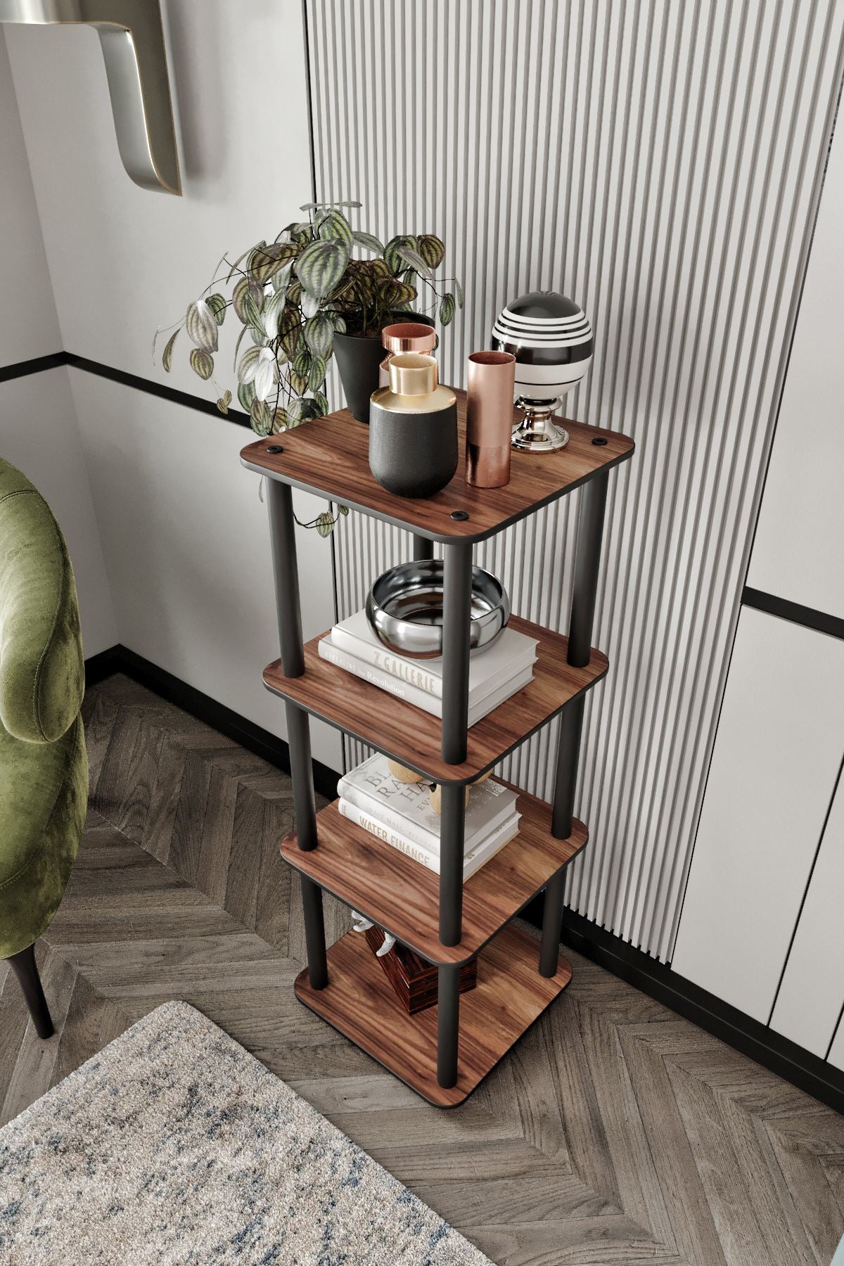 Polica za knjige Bookcase 4 razine kvadratna - orah