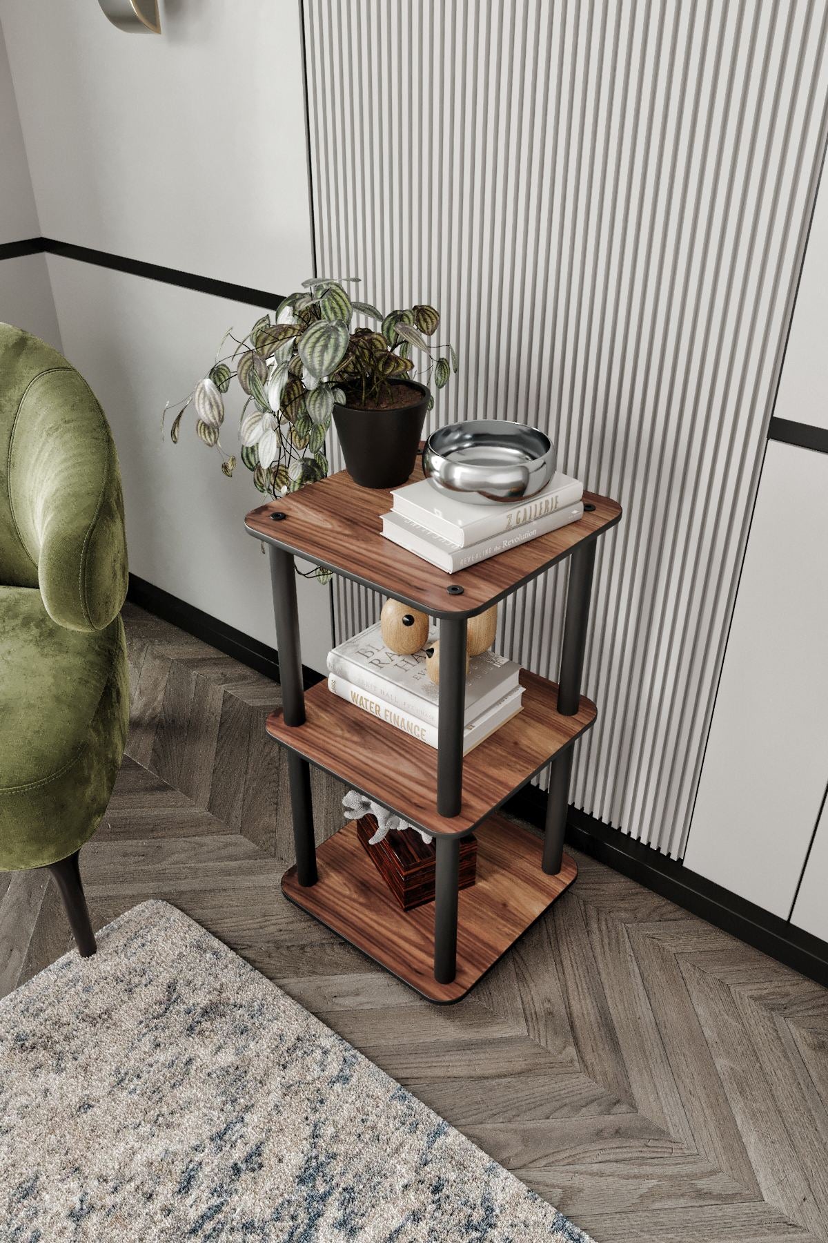 Polica za knjige Bookcase 3 razine Square - Orah