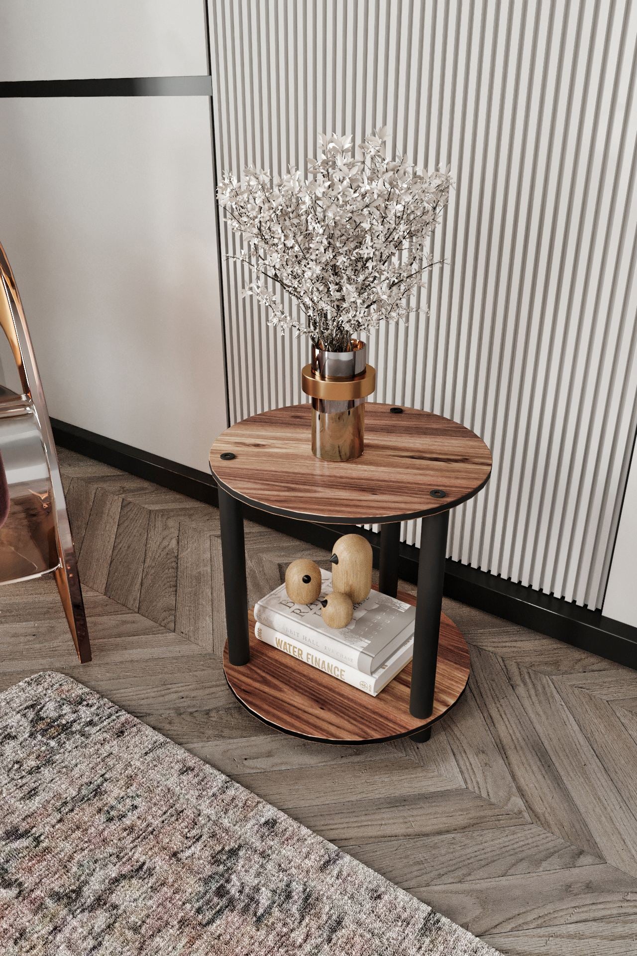 Stol za kavu Bookcase 2 sloja okrugla - orah