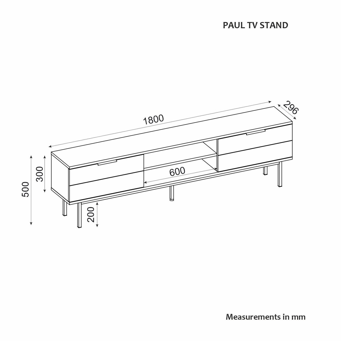TV komoda niska Paul - bijeli