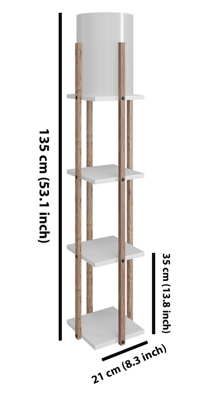 Podna lampa polica NORA bijela-drvo , ivreica, MDF, platno, visina 135 cm, promjer sjenila 21 cm, visina 36 cm, E27 45-60 W, Nora - White
