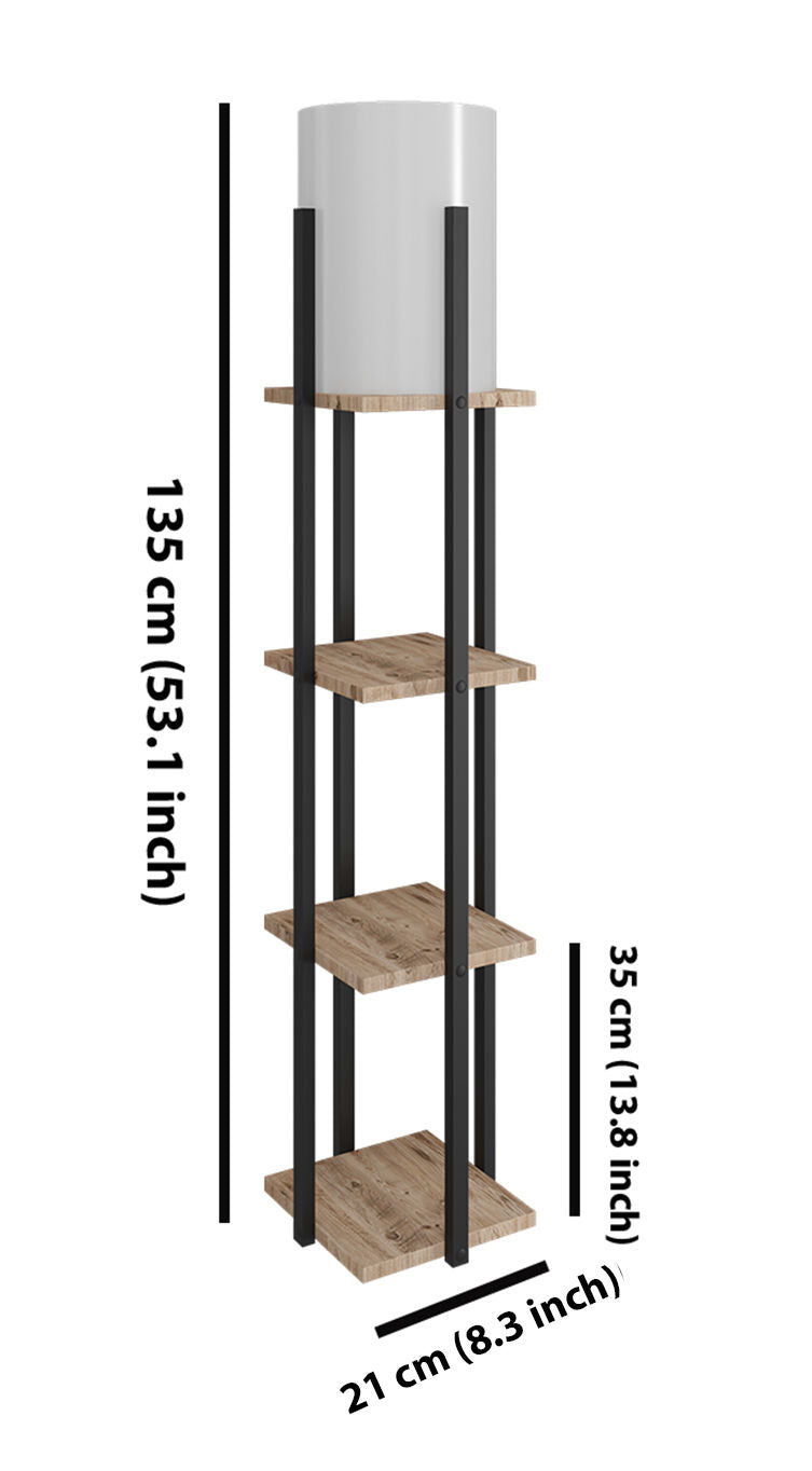 Podna lampa polica NORA crna- drvo, ivrica, MDF, platno, visina 135 cm, promjer sjenila 21 cm, visina 36 cm, E27 45-60 W, Nora SRC