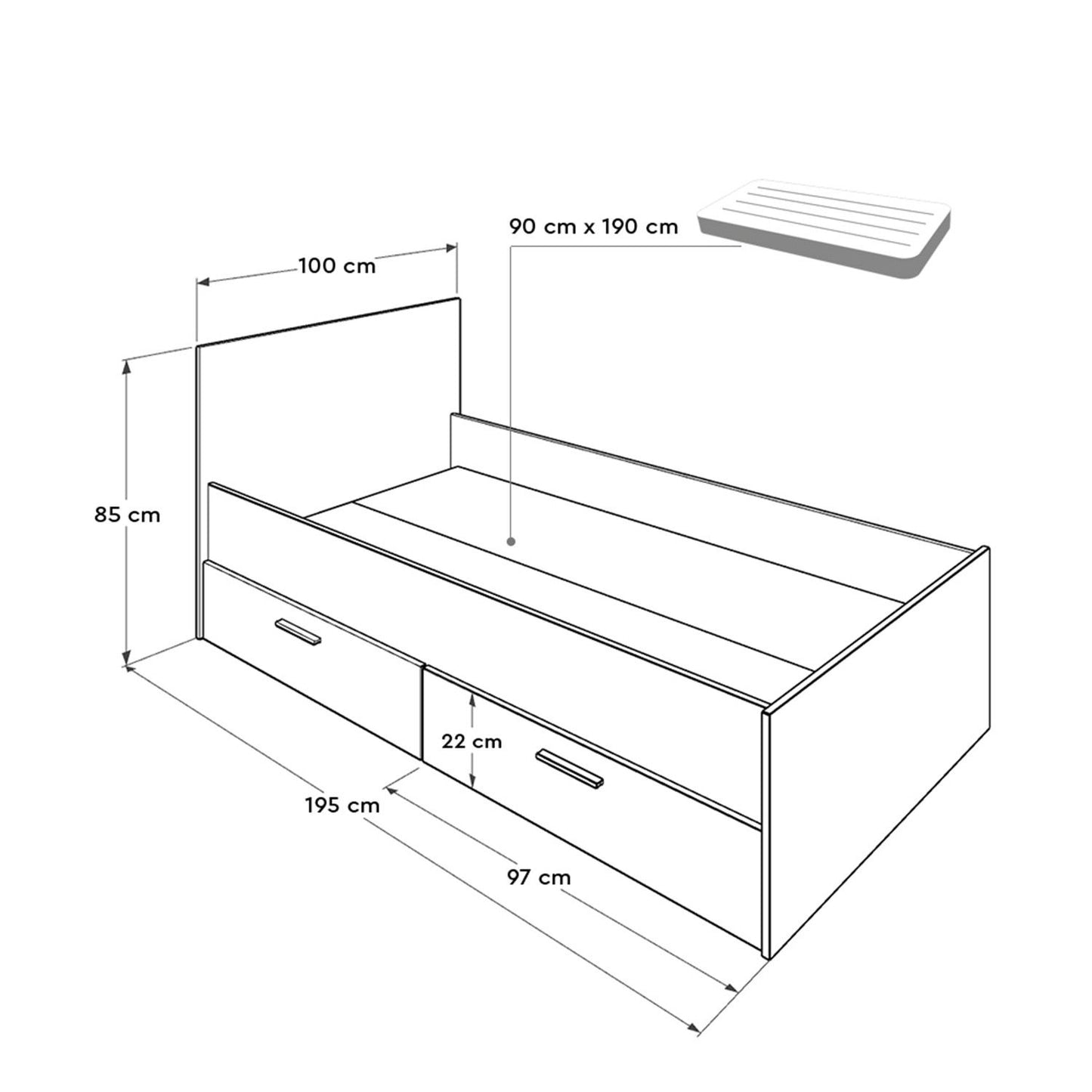 Krevet za jednu osobu, Sonomo Bijela boja, KRY-792-SD-2