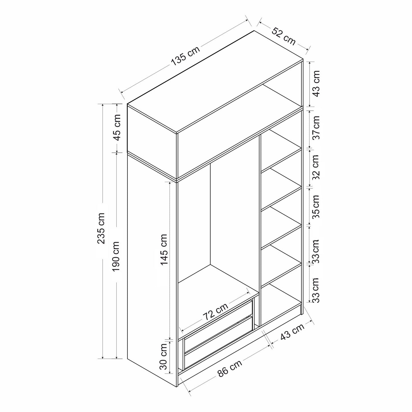 Garderoba, Minar 3 Kapak 2 Çekmece 235 - Anthracite