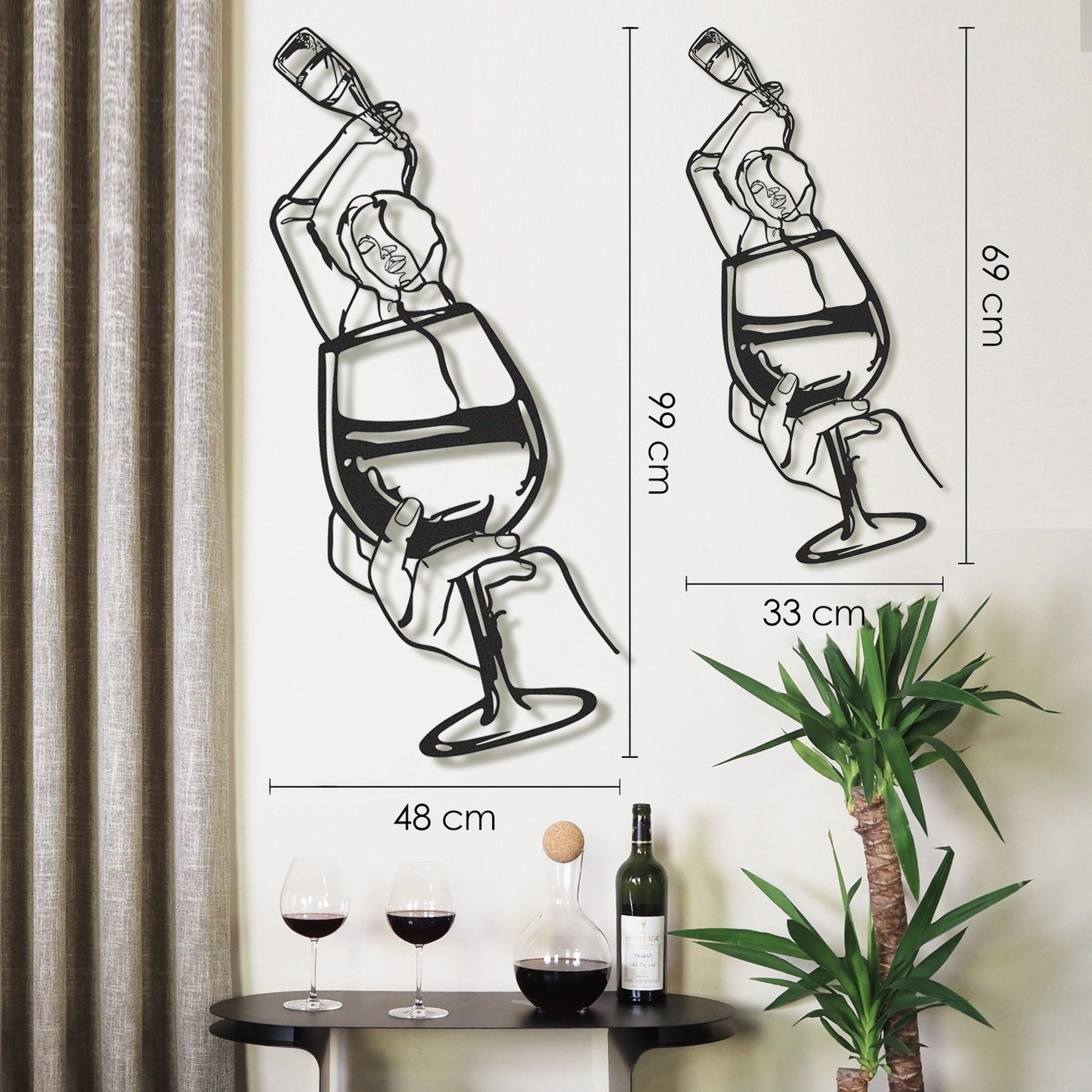 Metalna zidna dekoracija Glass of Wine Girl Line Art- APT749 M