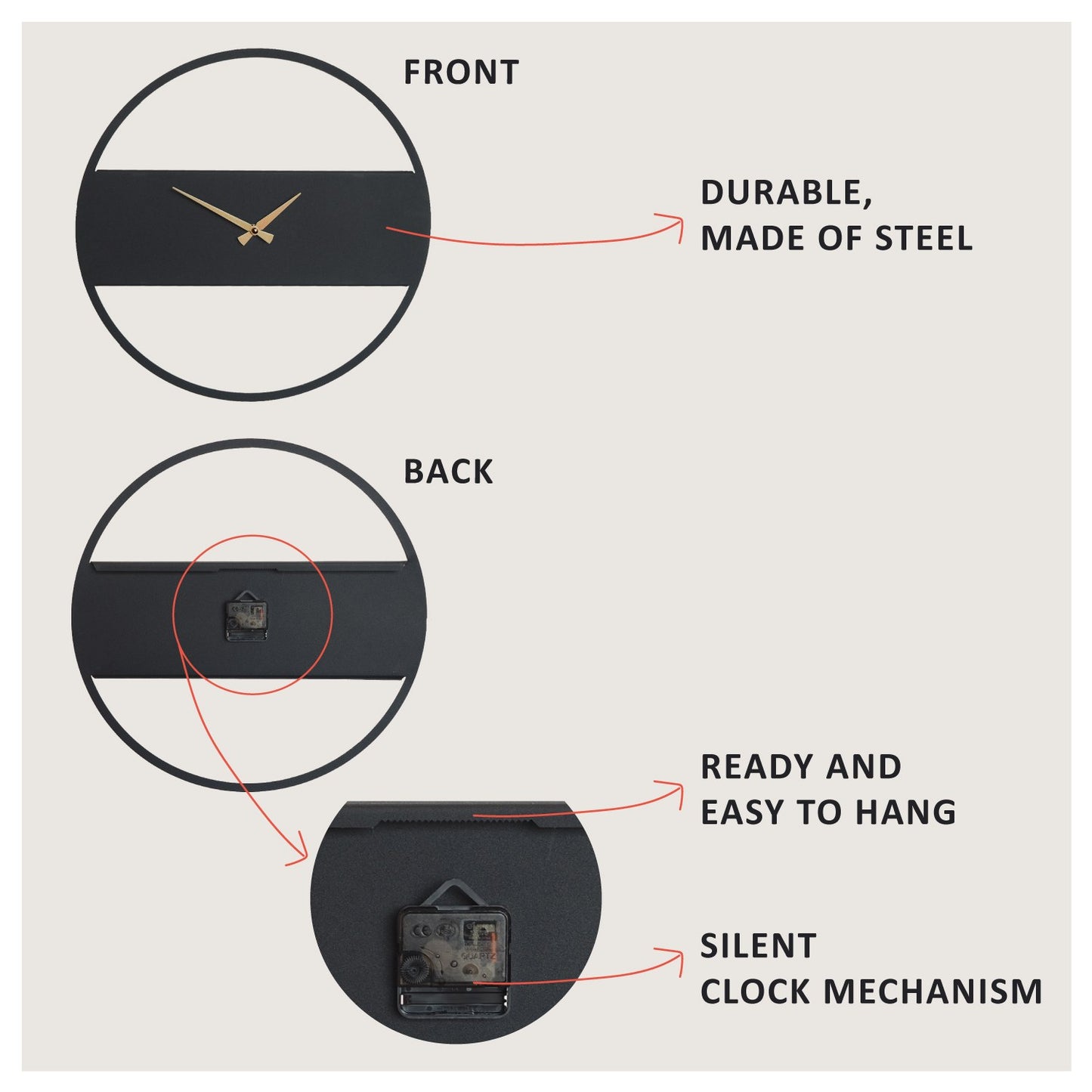 Ukrasni metalni zidni sat Stripe Metal Wall Clock - APS103