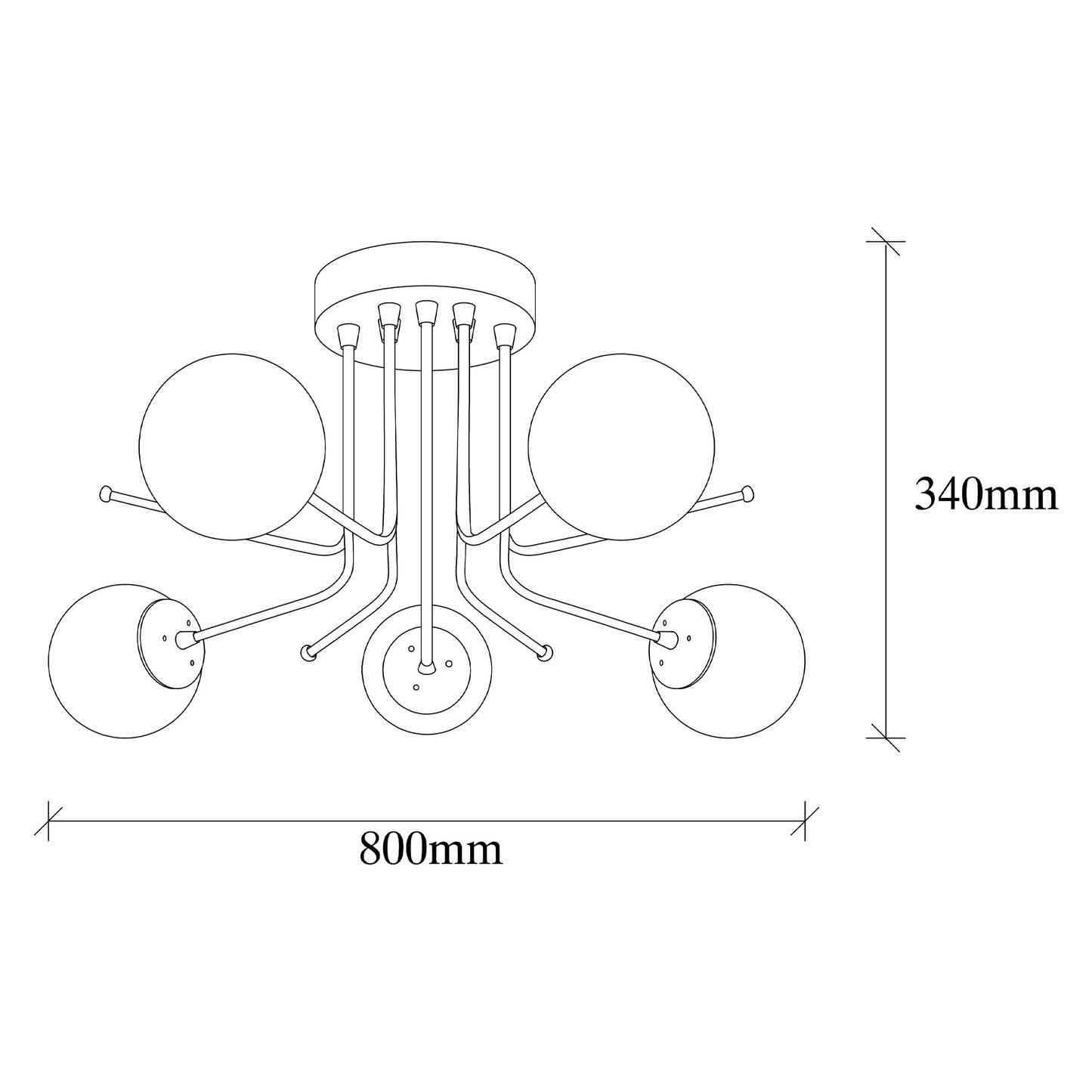 Visilica DAISY 1467, crna, metal- staklo, 80 x 80 cm, visina 34 cm, 5 x E27 40 W, Daisy-147-AV2