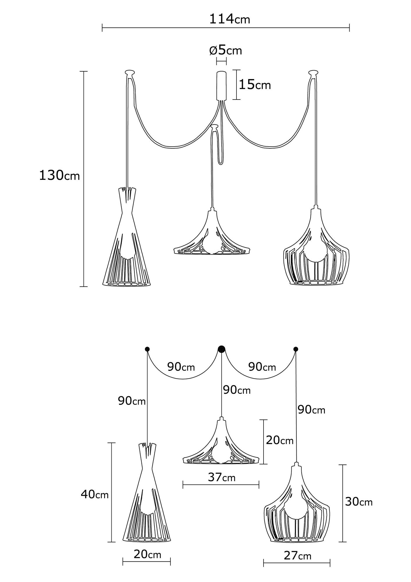 Visilica MEZOPOTAMIJA bakrena, metal, promjer 114 cm, visina 130 cm, podesiva visina, duljina kable 180 cm, 3 x E27 40 W, Mezopotamya - N-1292