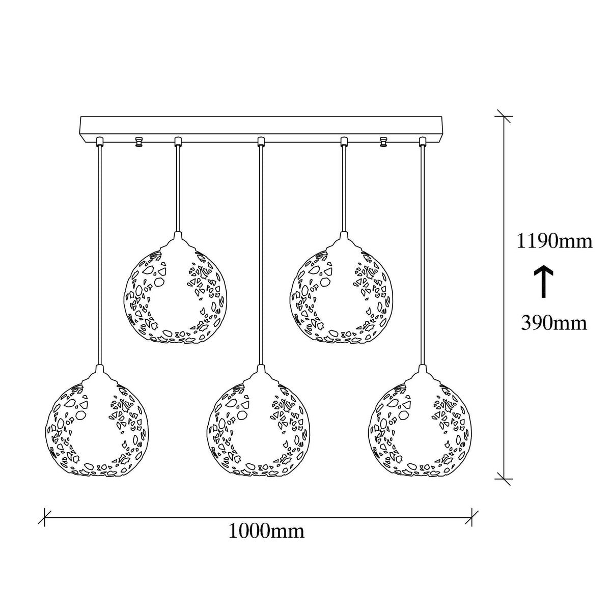 Stropna lampa FELLINI 5, metalana crna, 100x 17 cm, visina 119 cm, podesiva visina, dimenzija baze 78 x 6 x 4 cm, 5x E27 40 W, Fellini - MR - 789