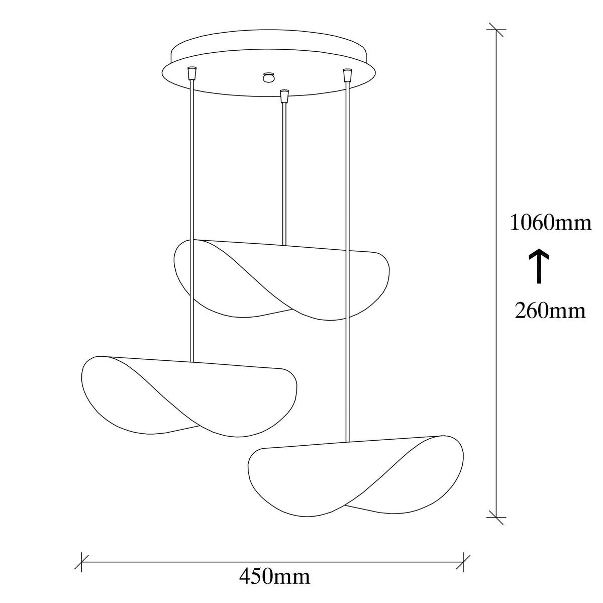 Visilica GOLDY metalna crno- zlatna, promjer 45 cm, visina 106 cm, duljina kabla 90 cm, 3 x E27 40 W, Sivani - MR - 966