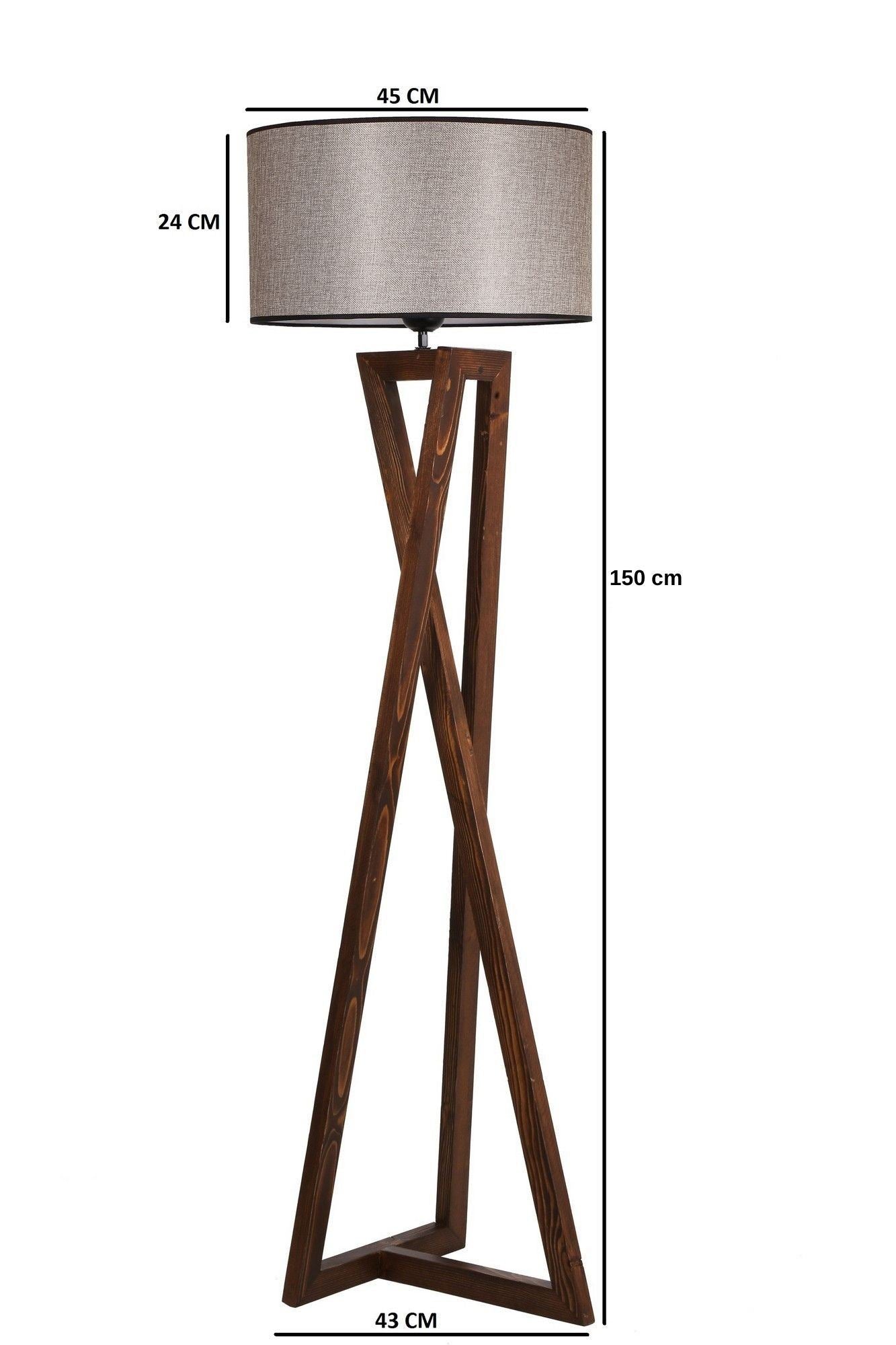 Podna lampa MAČKA smeđe, drvo- platno, promjer 45 cm, visina 166 cm, E27 60 w, Maçka Ceviz Ahşap Lambader Silindir Koyu Hasır Abajurlu