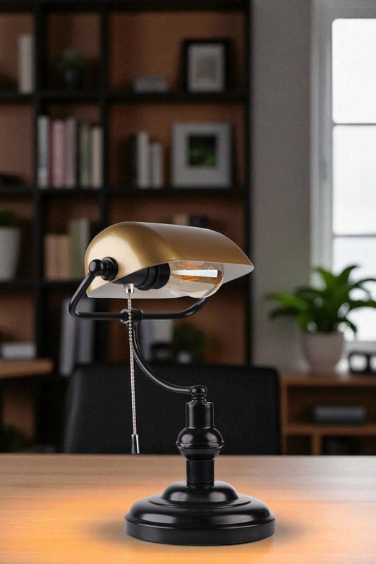 Stolna lampa 651, zlatna, crna