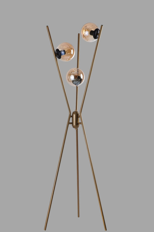 Podna lampa 911, zlatna, crna, med