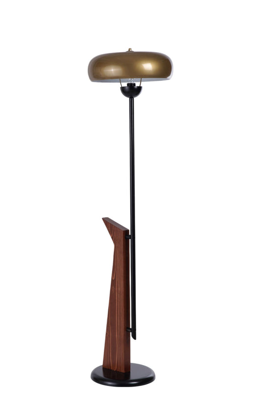 Podna lampa 692, zlatna, crna, orah