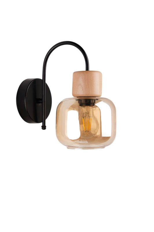 Zidna lampa 915, med, hrast, crna